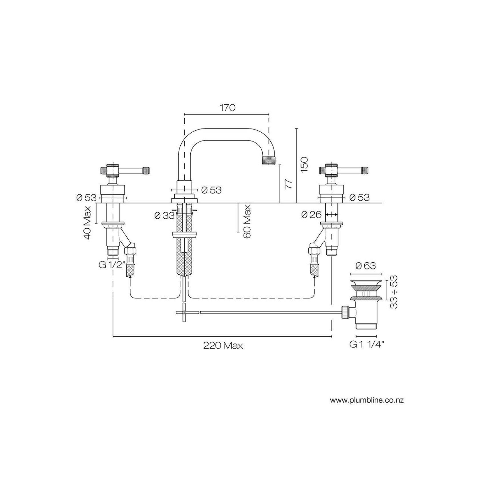 Arena 3 Hole Basin Mixer gallery detail image