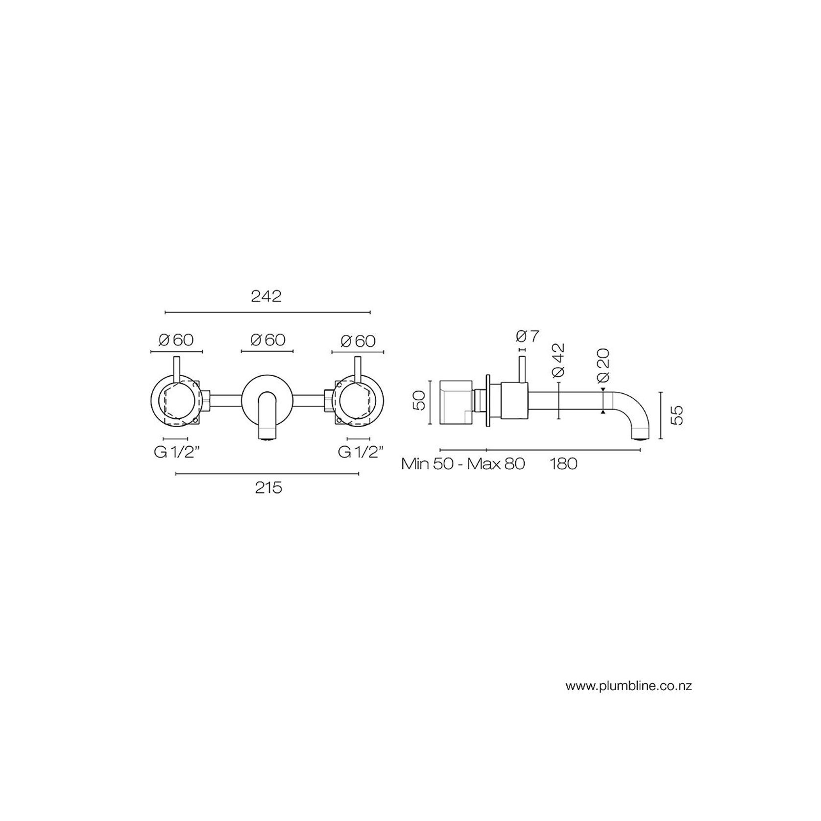 Buddy 3 Hole Wall Mount Mixer gallery detail image