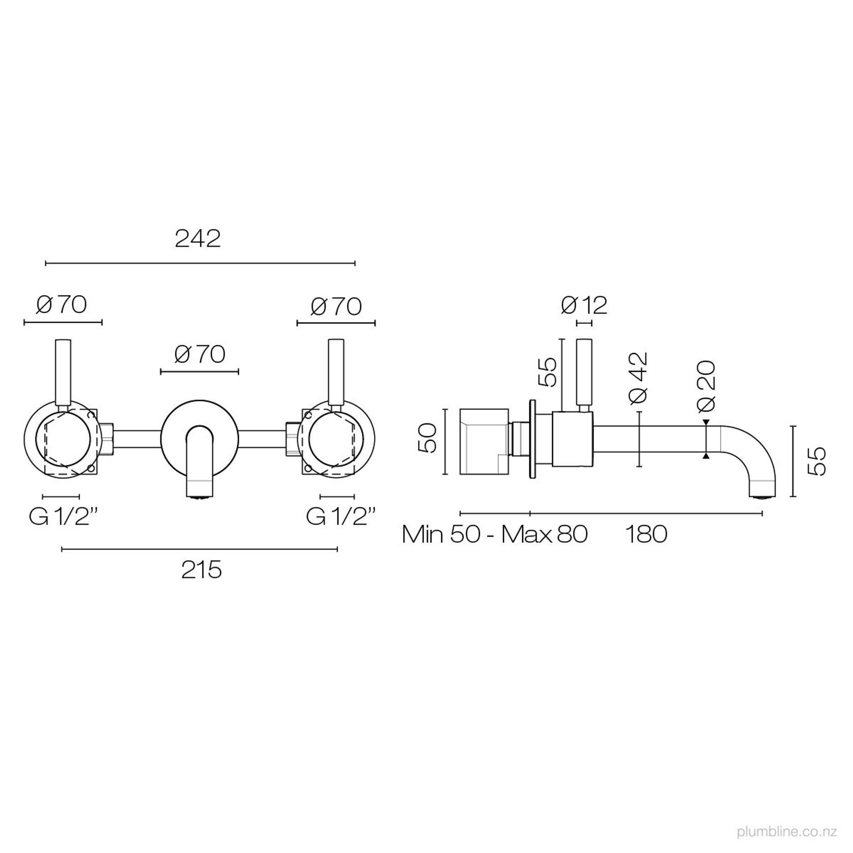 Buddy Pro 3 Hole Wall Mount Mixer gallery detail image