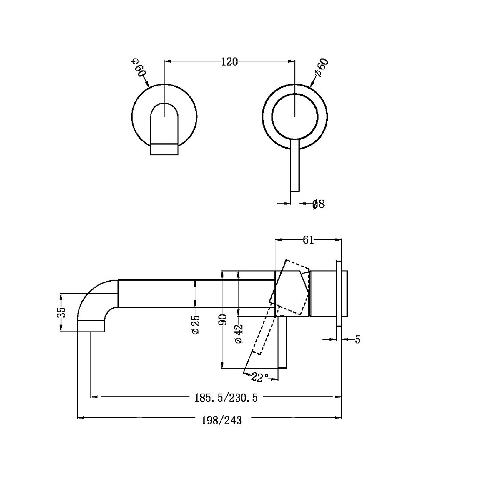 Zen SS316L Wall Basin/Bath Mixer Separate Back Plate 23 gallery detail image