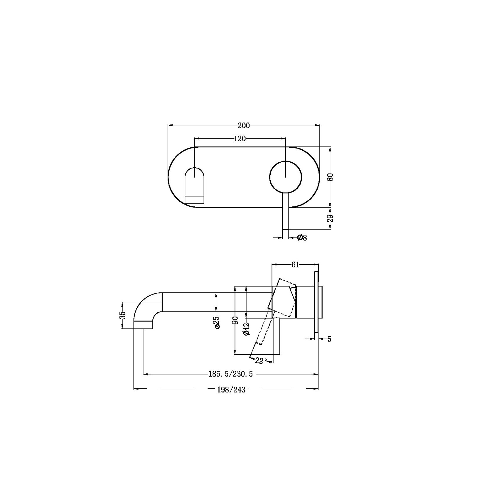 Zen SS316L Wall Basin/Bath Mixer 185mm Spout Trim Kits | Graphite gallery detail image
