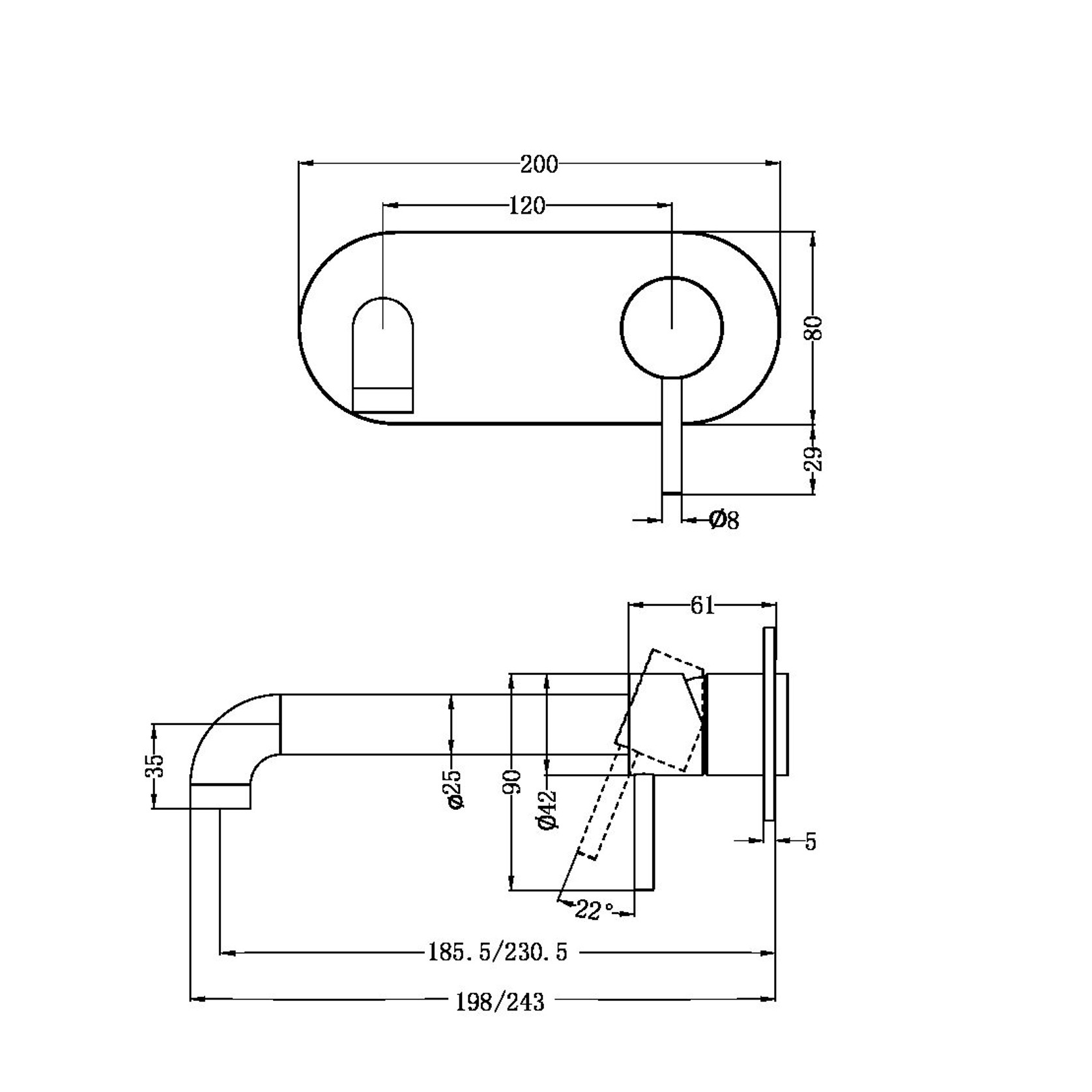 Zen SS316L Wall Basin/Bath Mixer 185mm Spout Trim Kits | Brushed Nickel gallery detail image