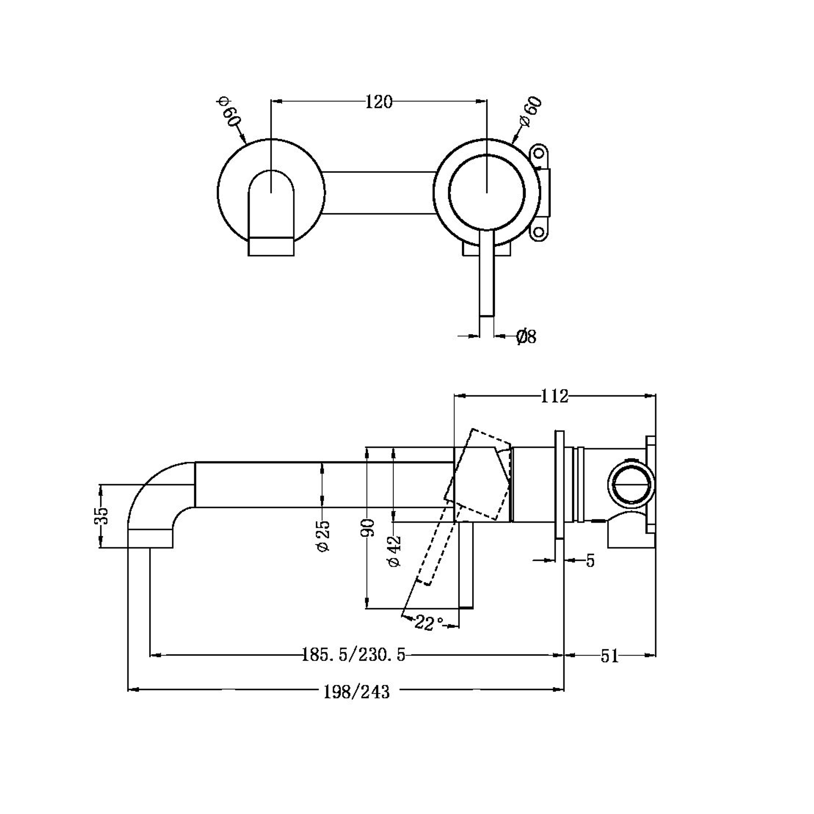Zen SS316L Wall Basin/Bath Mixer Separate Back Plate 185mm Spout | Graphite gallery detail image