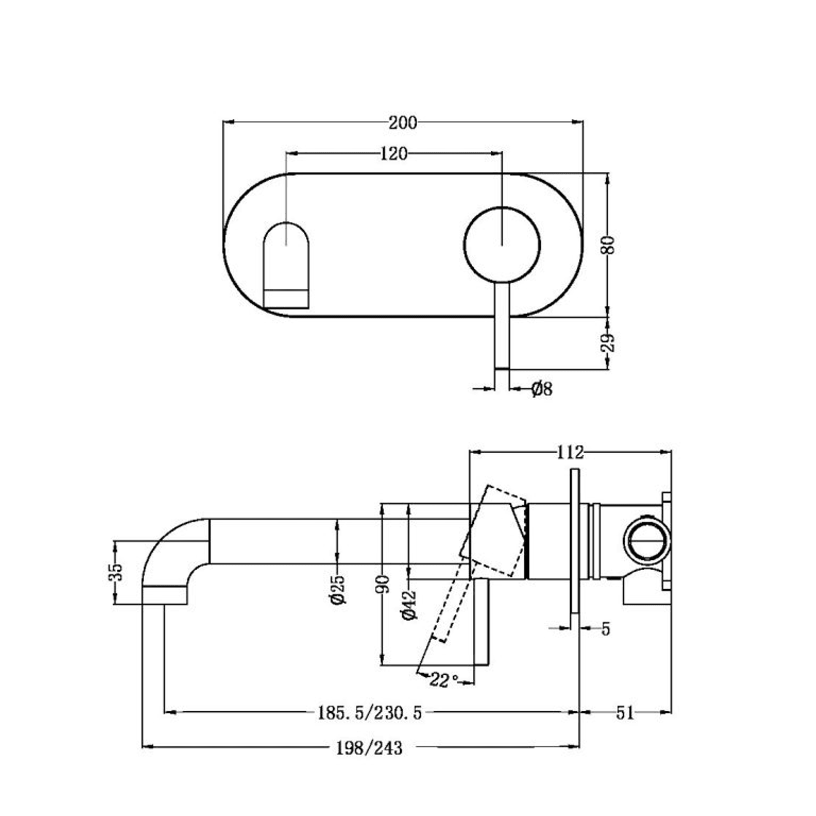 Zen SS316L Wall Basin/Bath Mixer 230mm Spout | Brushed Bronze gallery detail image