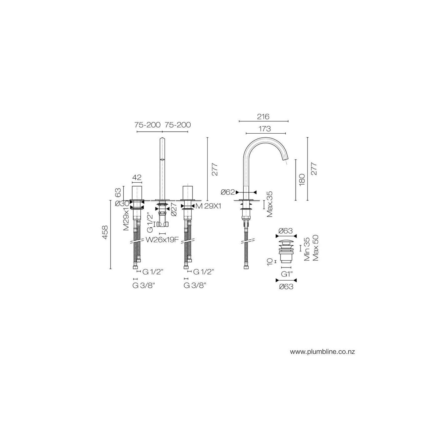 Venezia 3 Hole Basin Mixer gallery detail image