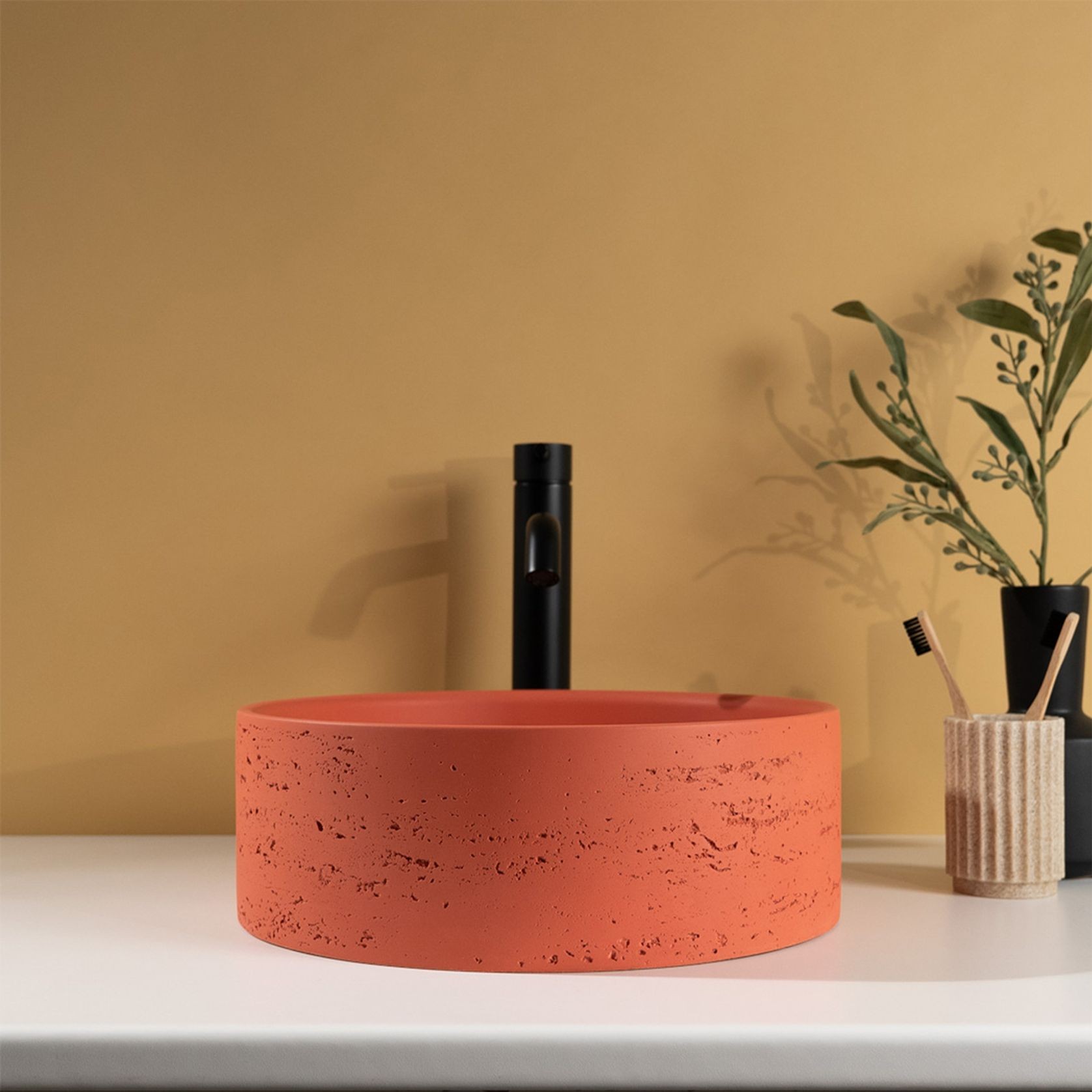 Alma Amos Circle Rustic Concrete Basin Terracotta gallery detail image