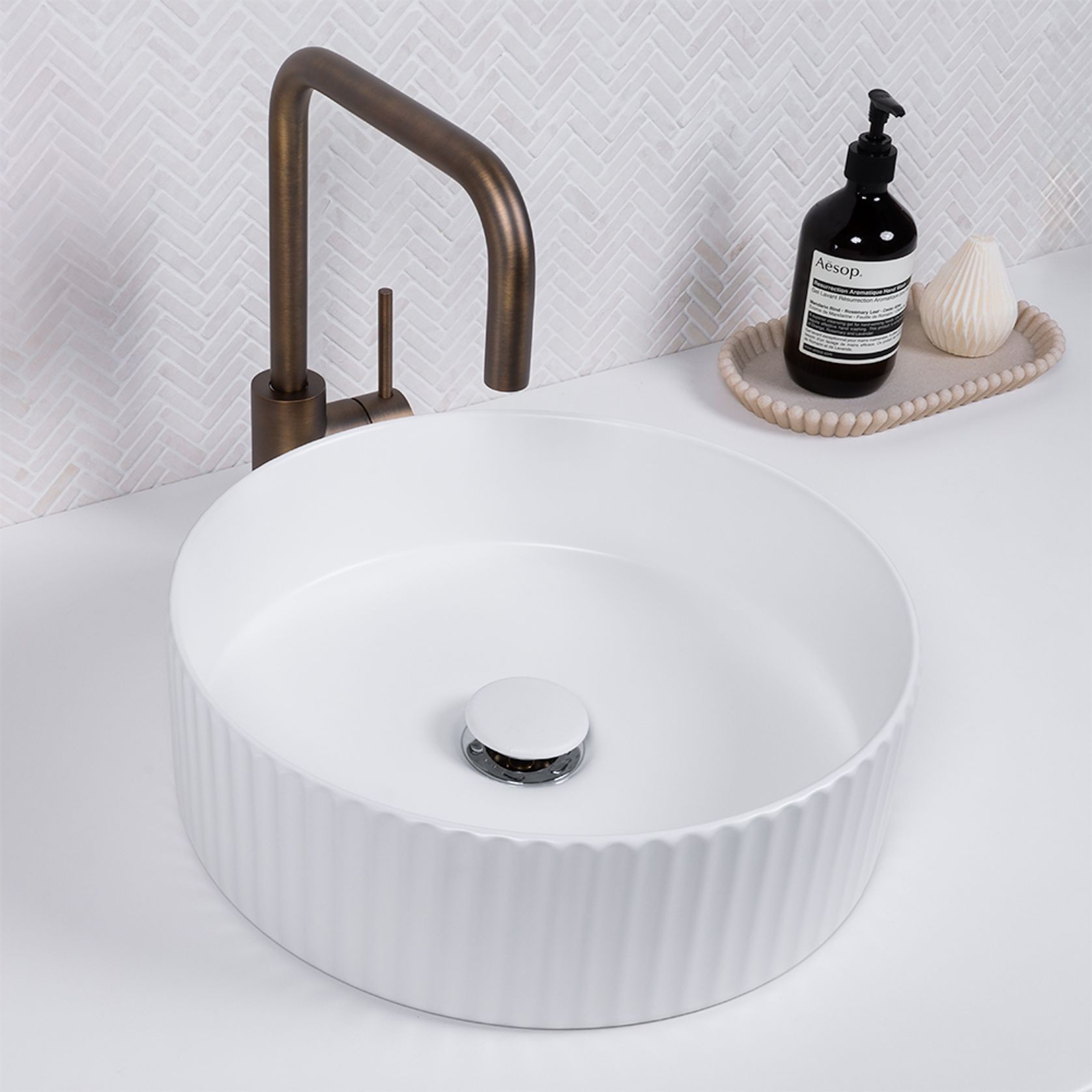 Camilla Fluted Matte White Basin gallery detail image