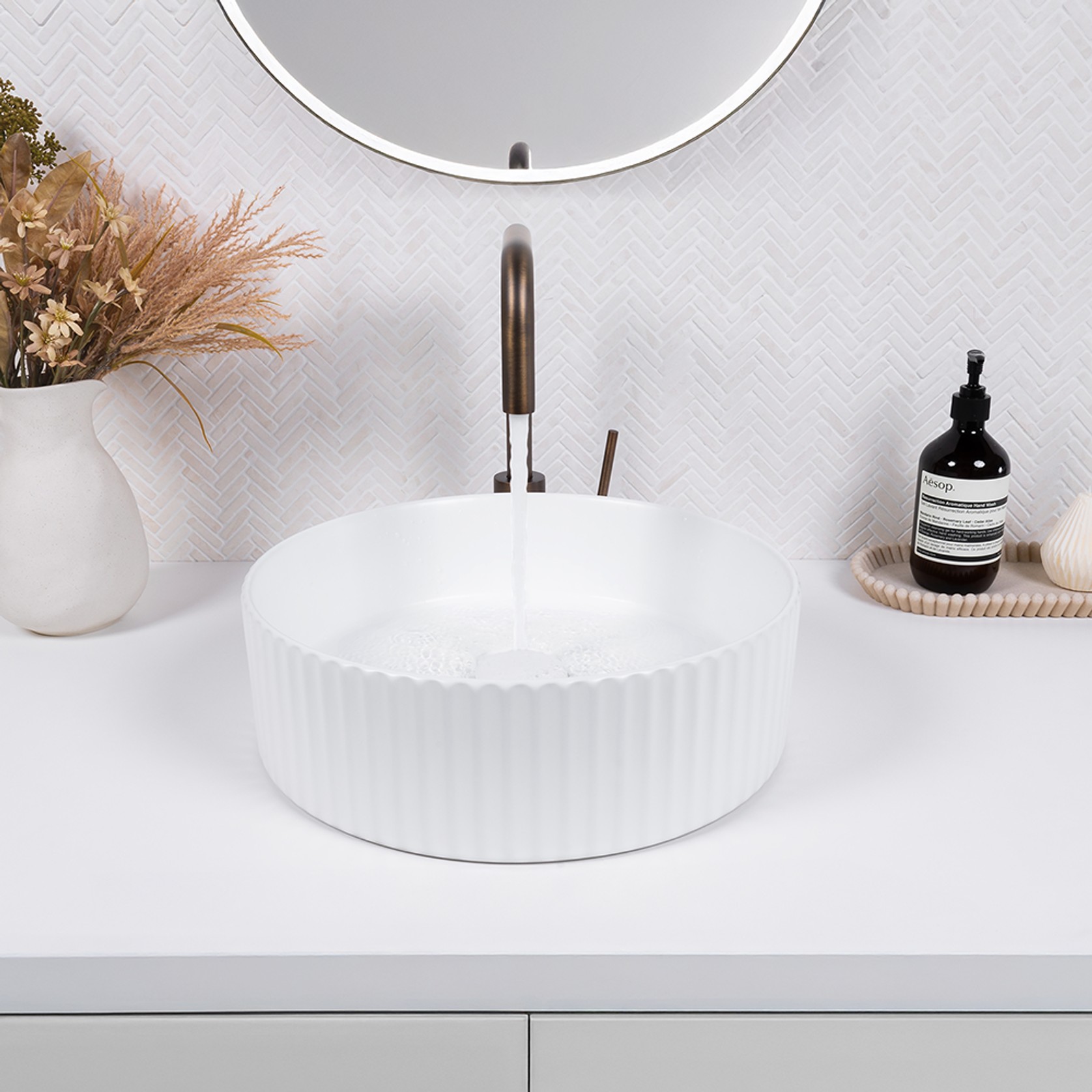 Camilla Fluted Matte White Basin gallery detail image
