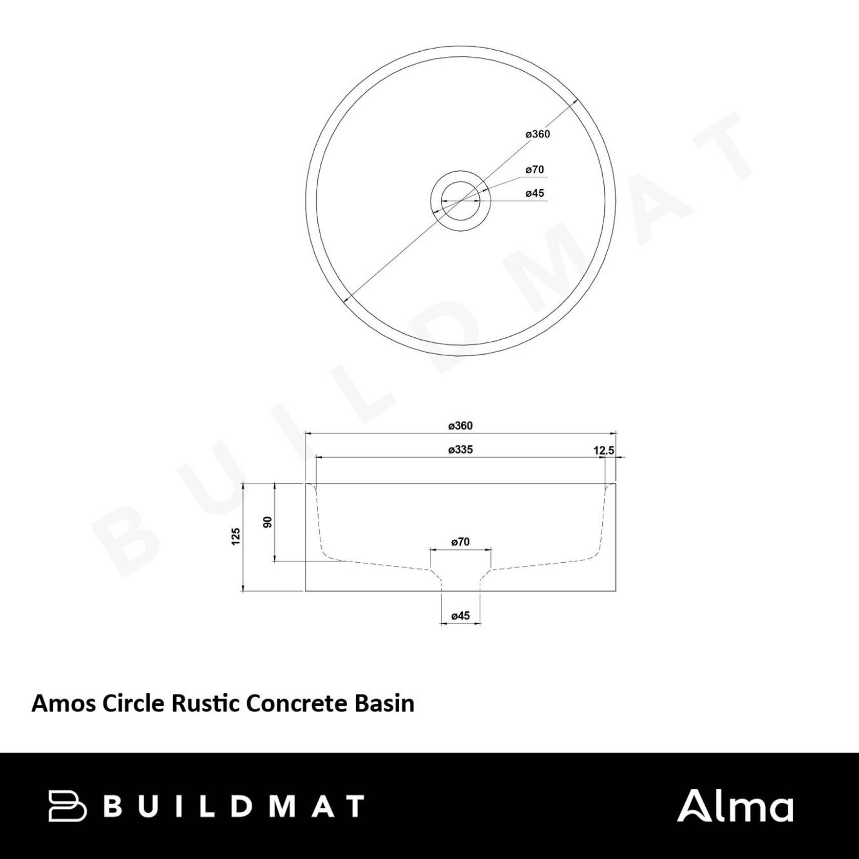 Alma Amos Circle Rustic Concrete Basin Meteor Grey gallery detail image