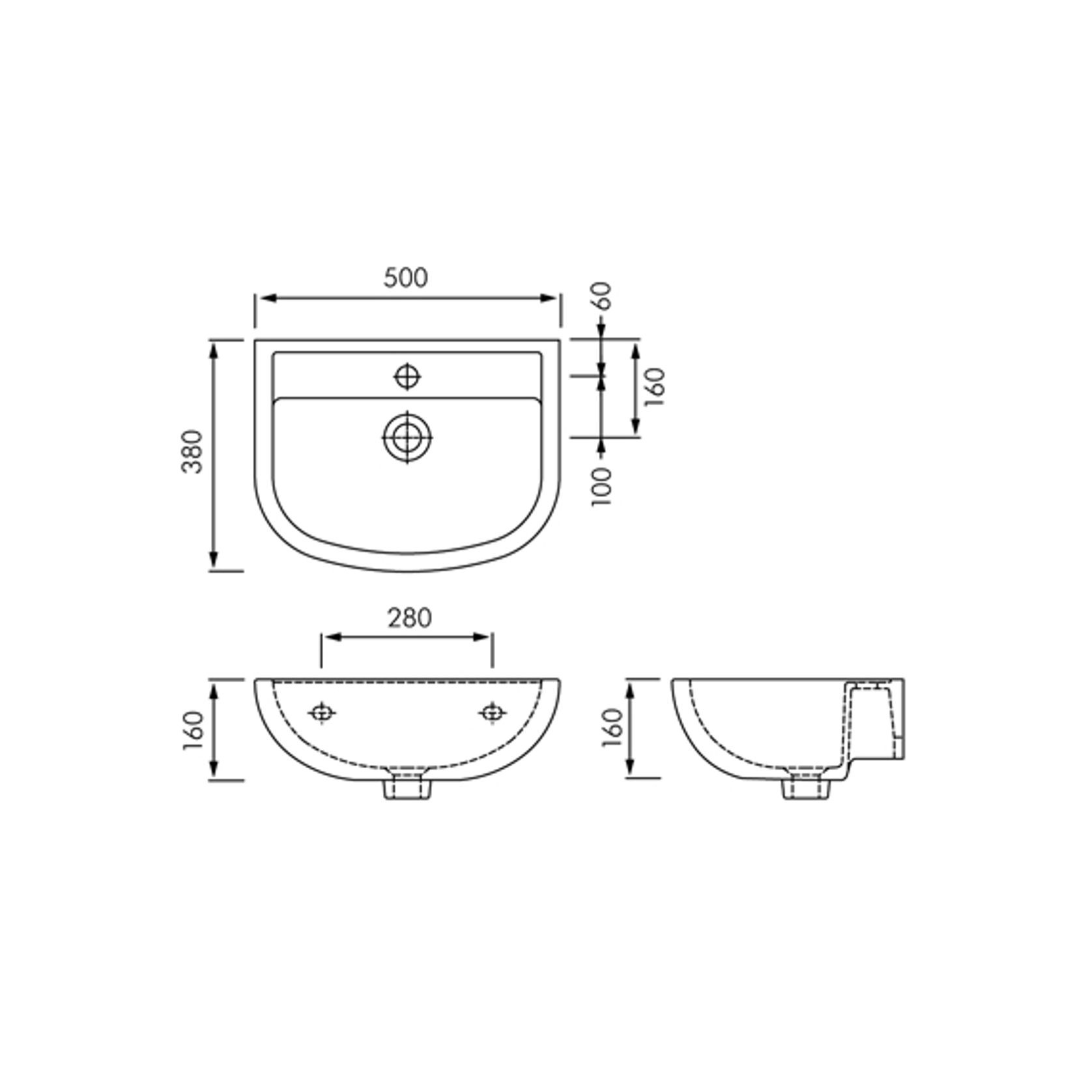 RAK Compact 500 Wall Hung Basin gallery detail image