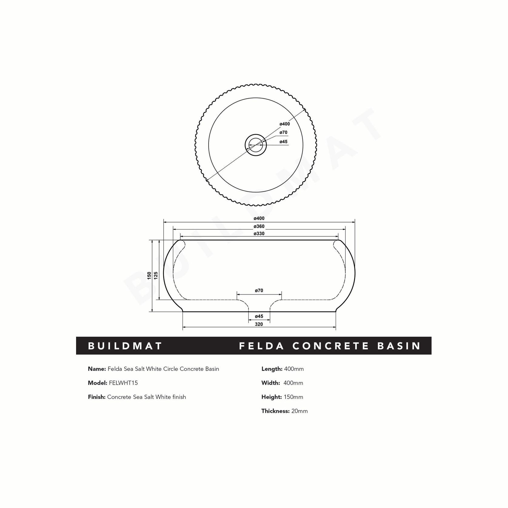 Felda Sea Salt White Fluted Concrete Basin gallery detail image