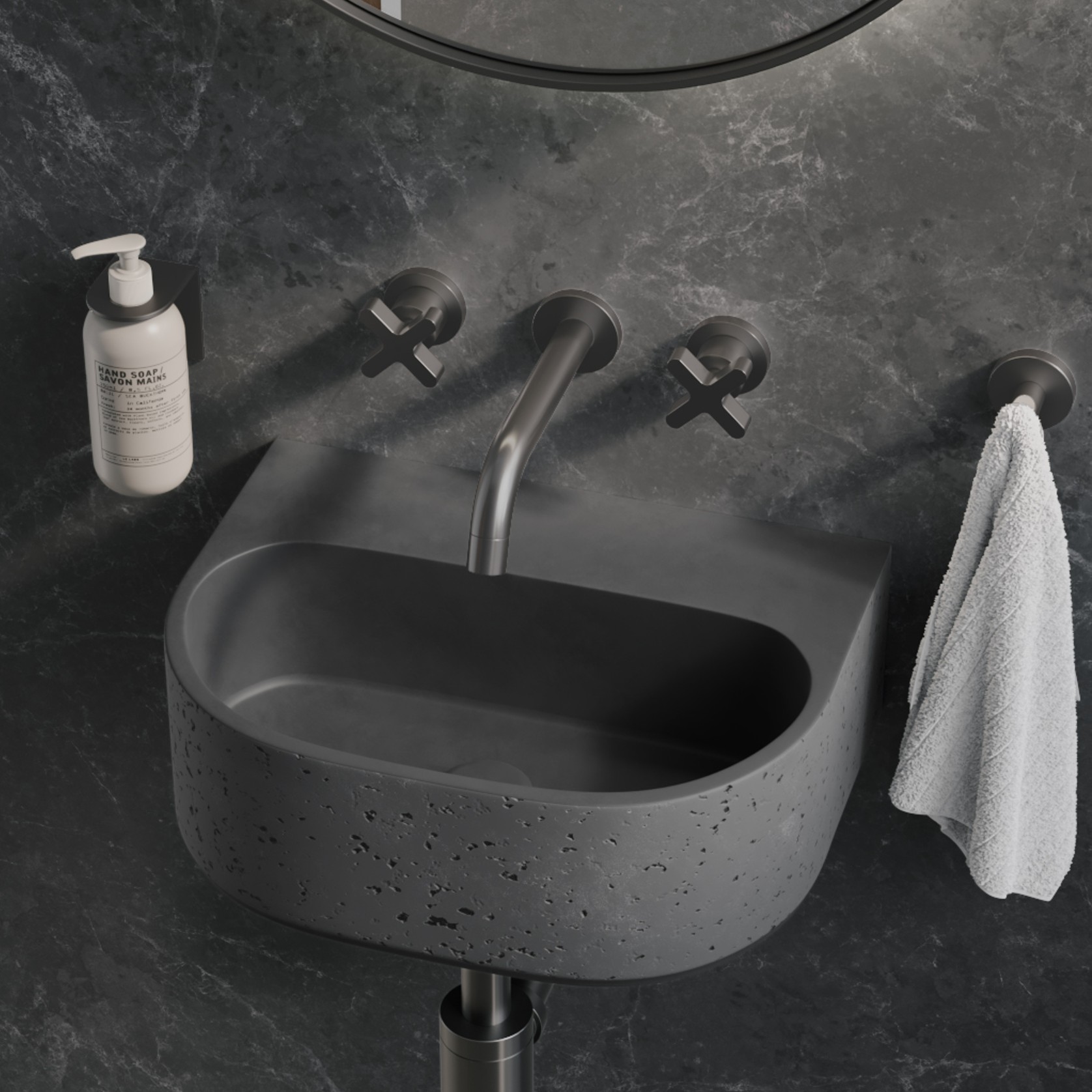 Nelios Concrete Wall-Hung Basin | Grey gallery detail image