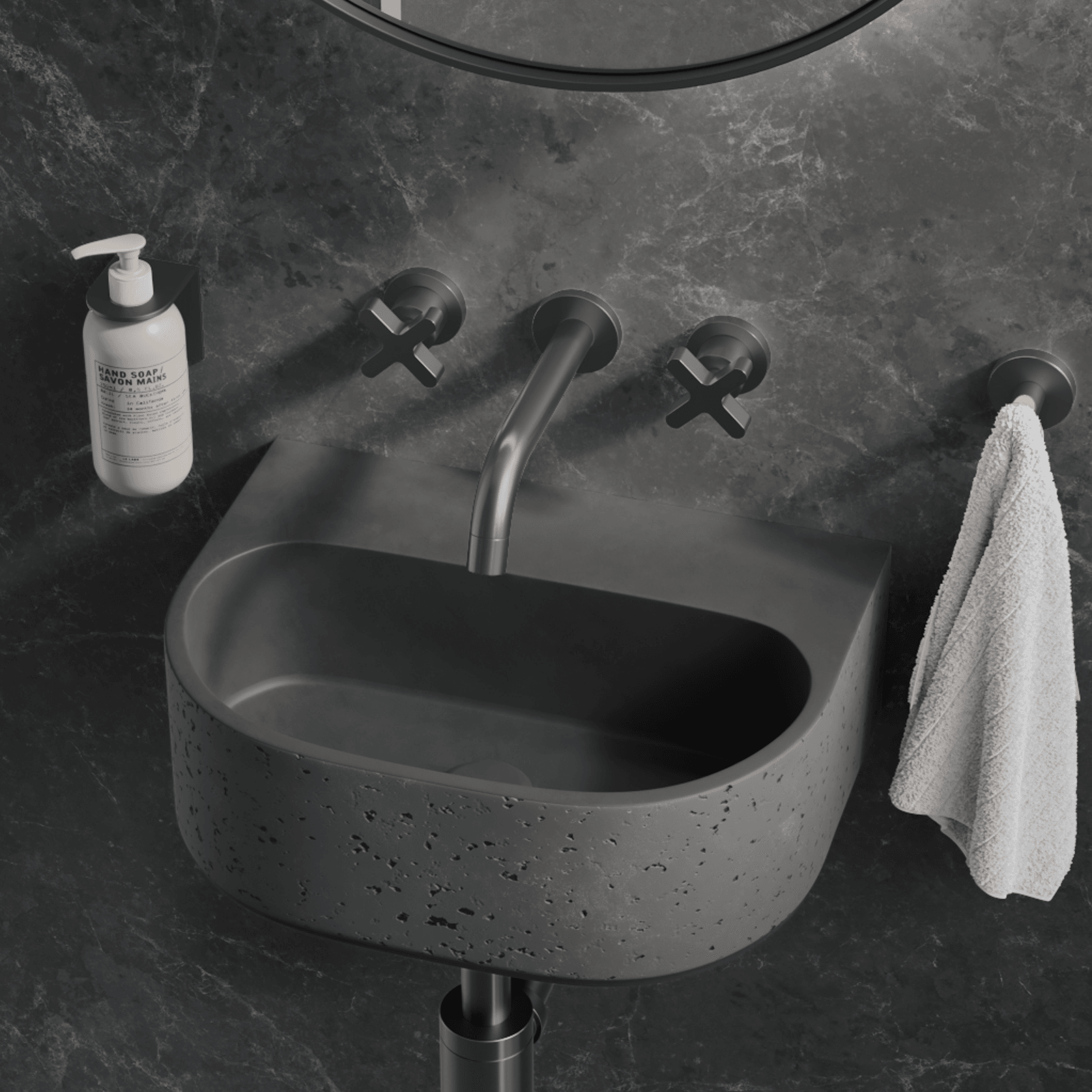 Nelios Concrete Wall-Hung Basin | Grey gallery detail image