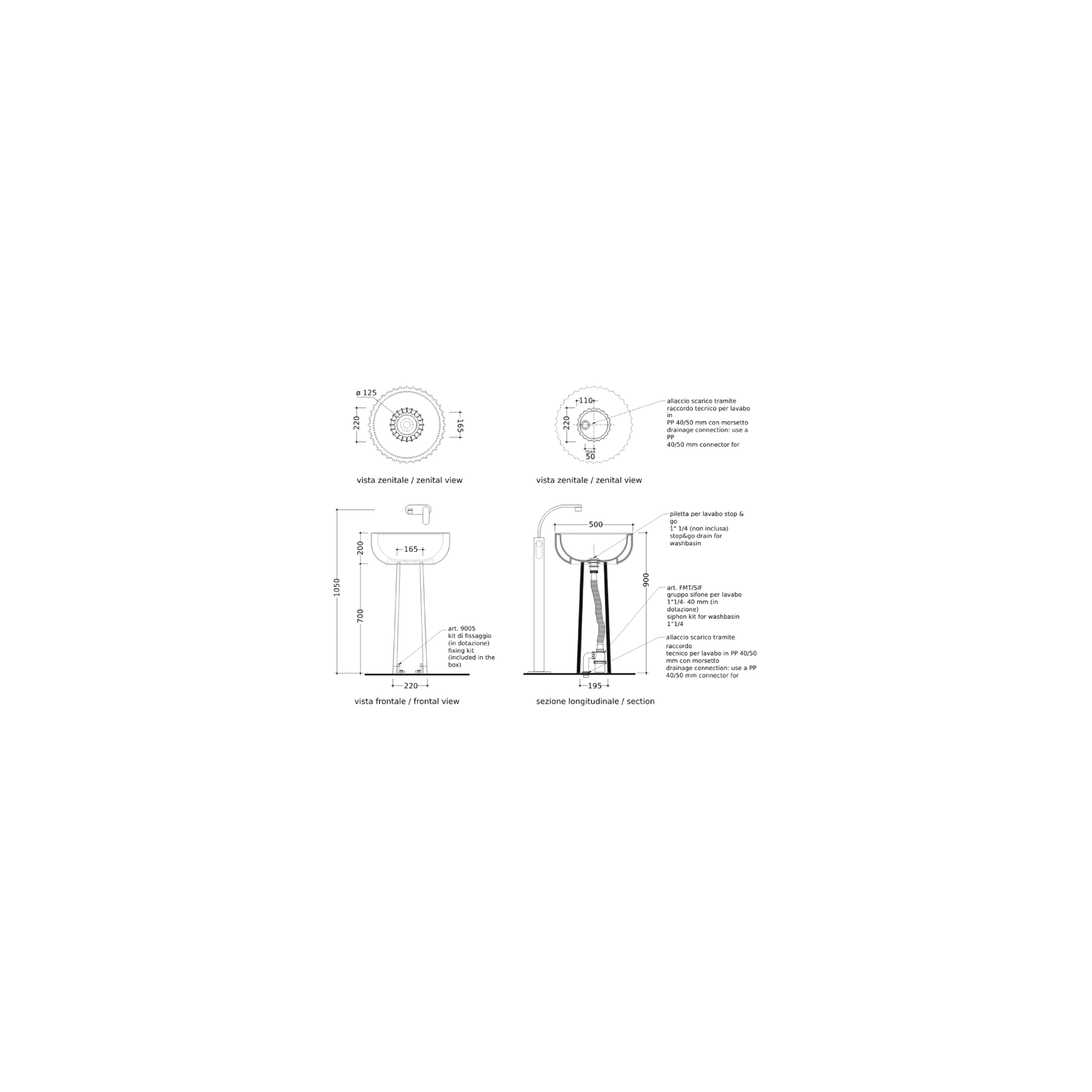 Settecento Pedestal For 44/50 Vessel Basin gallery detail image