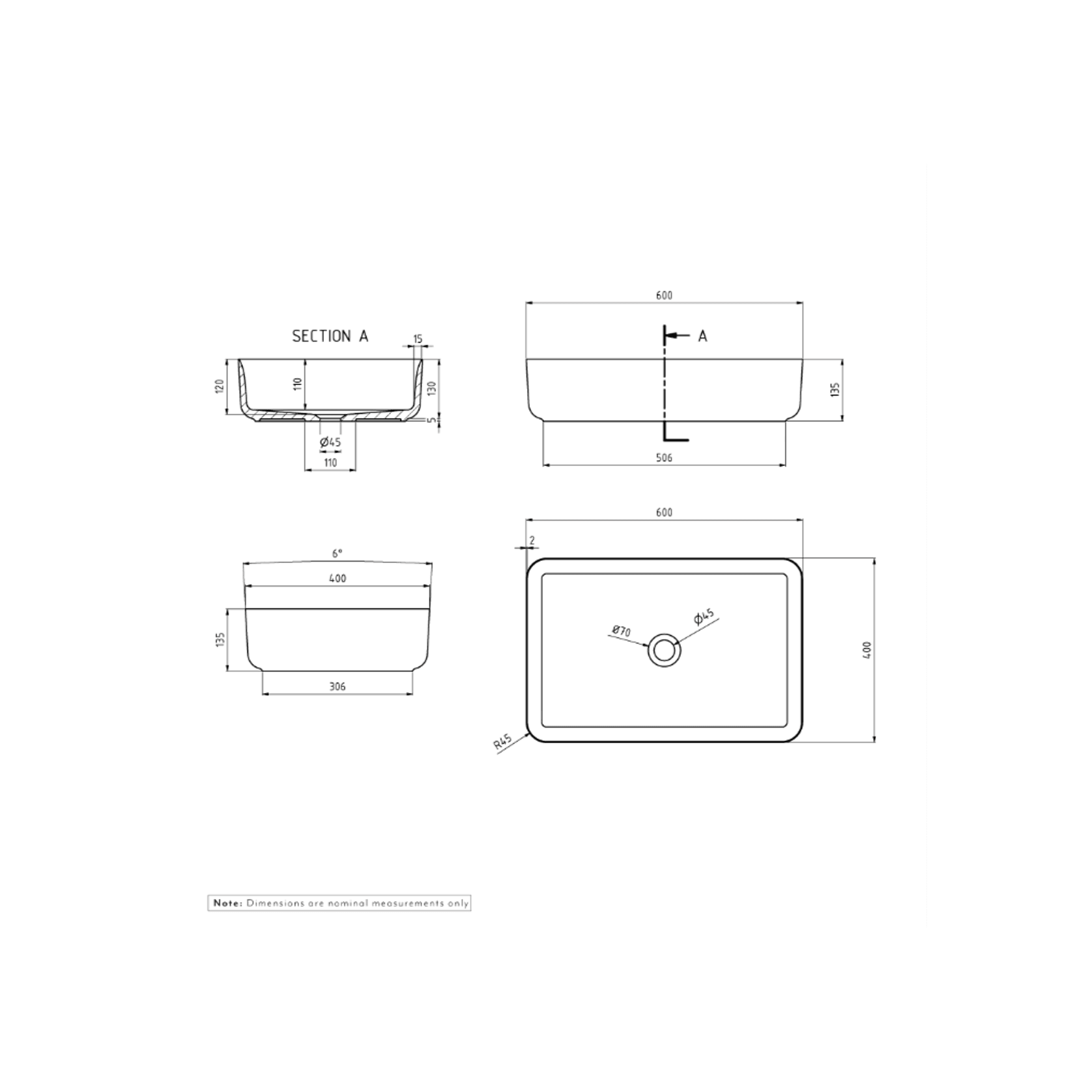 Frankie Basin Sink 600mm Matte White gallery detail image