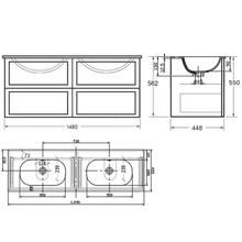 Telaio 1500 Double Bowl 4 X Drawer Wall Vanity gallery detail image