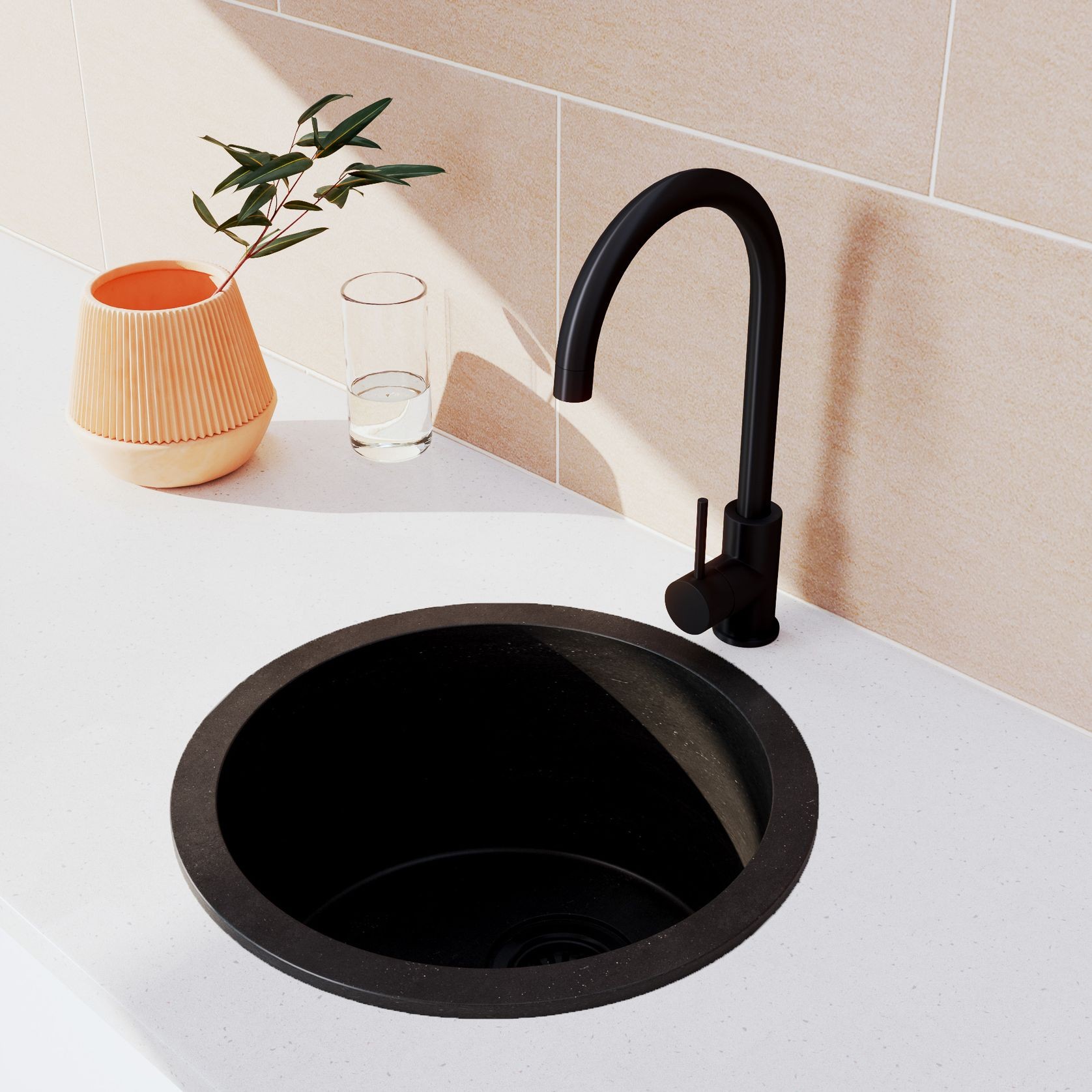 ABI Vera Round Sink | Black Granite gallery detail image