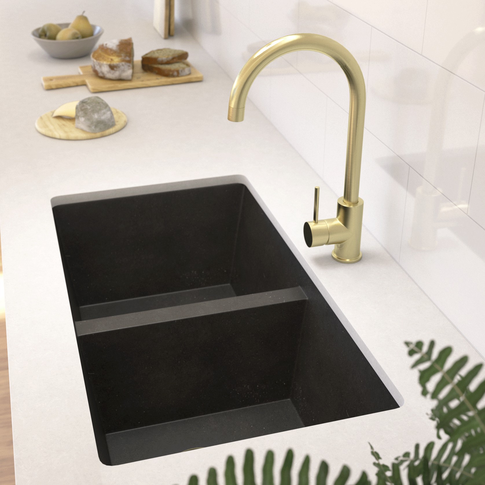 ABI Vera Double Sink | Black Granite gallery detail image