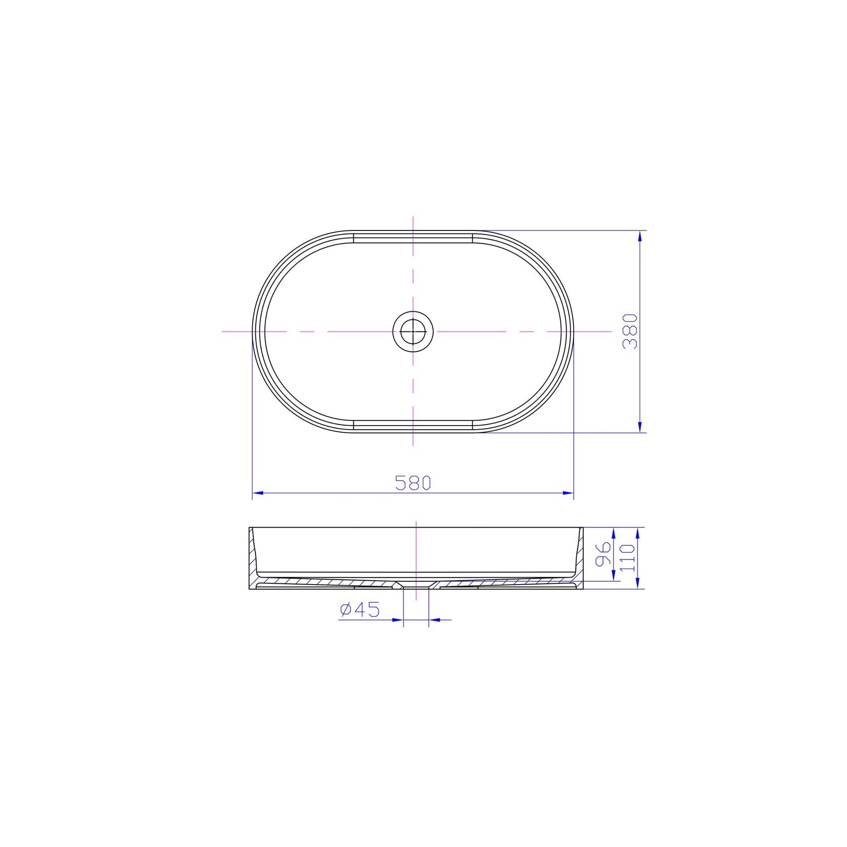 iStone Oval Basin 580 x 380 x 110mm Gloss White gallery detail image