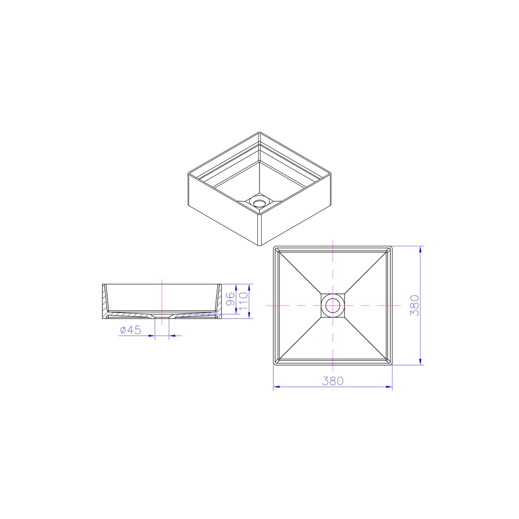 iStone Square Basin 380 x 380 x 110mm Gloss White gallery detail image