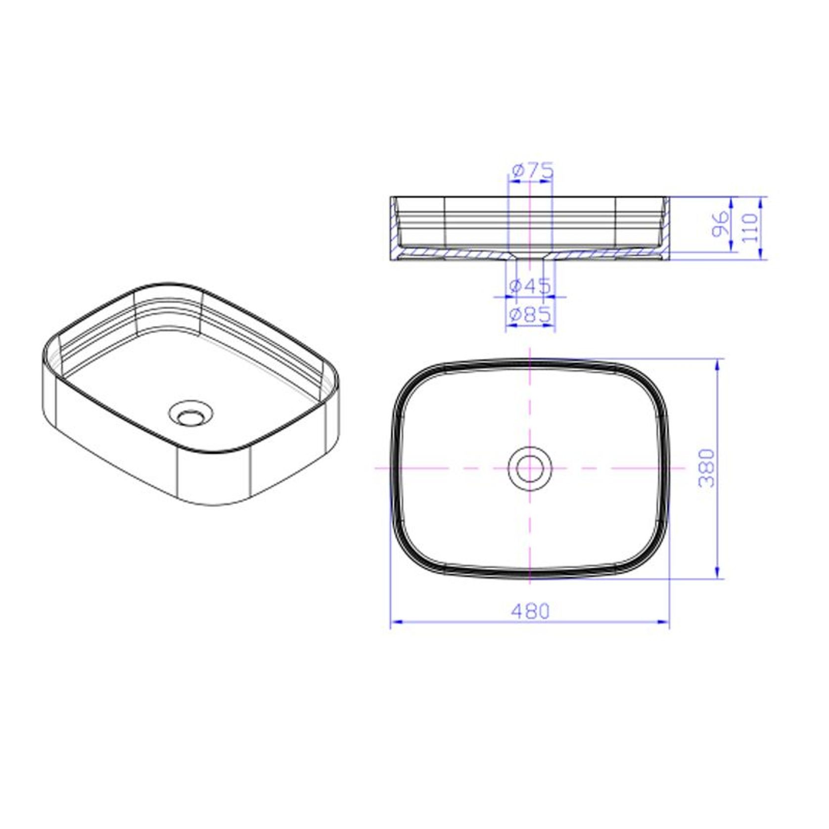 iStone Soft Square Basin 480 x 380mm Natural Marble gallery detail image