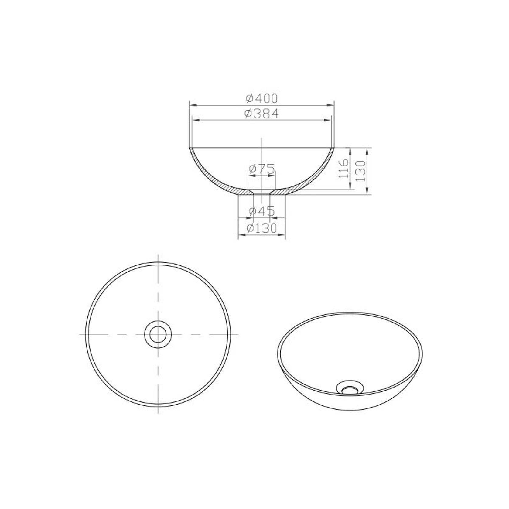 iStone Round Basin 400 x 130mm Matte White gallery detail image
