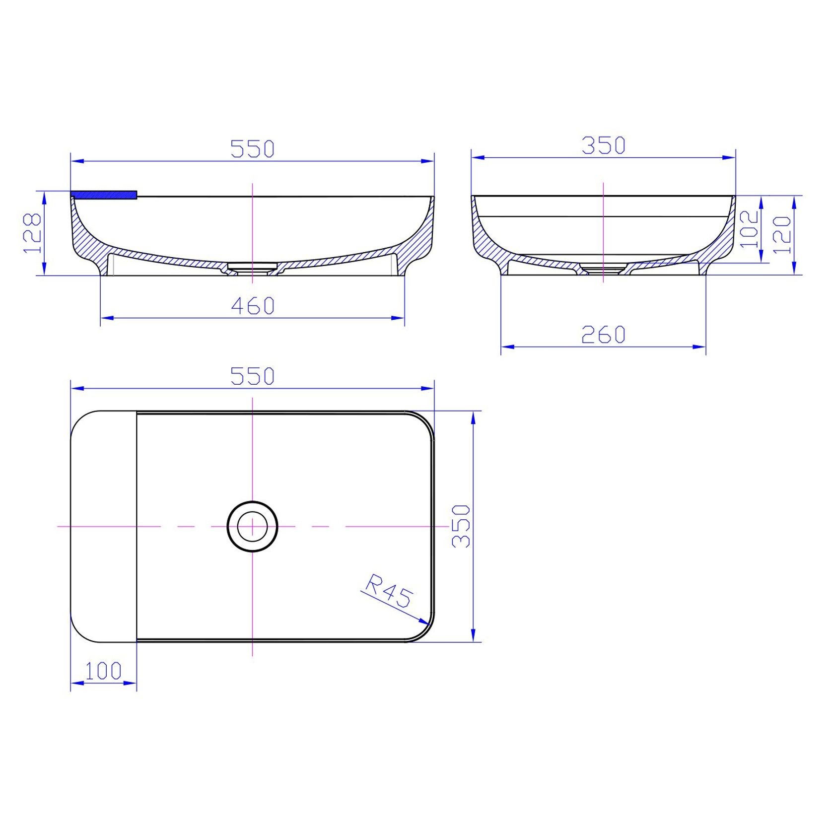 iStone Carre Basin 550mm Matte White (With Tray) gallery detail image