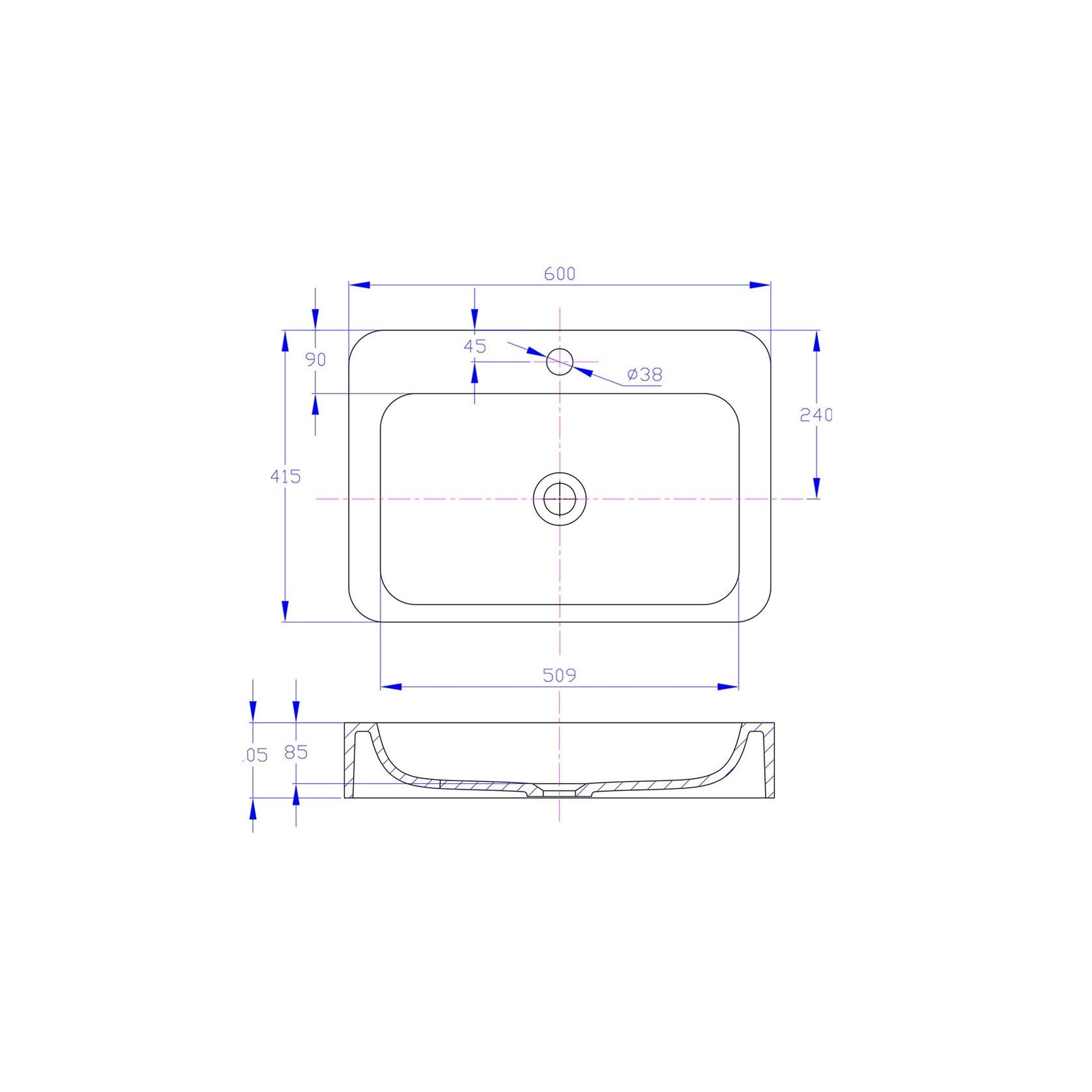 iStone Soft Rectangle Basin 600 x 415mm Gloss White gallery detail image