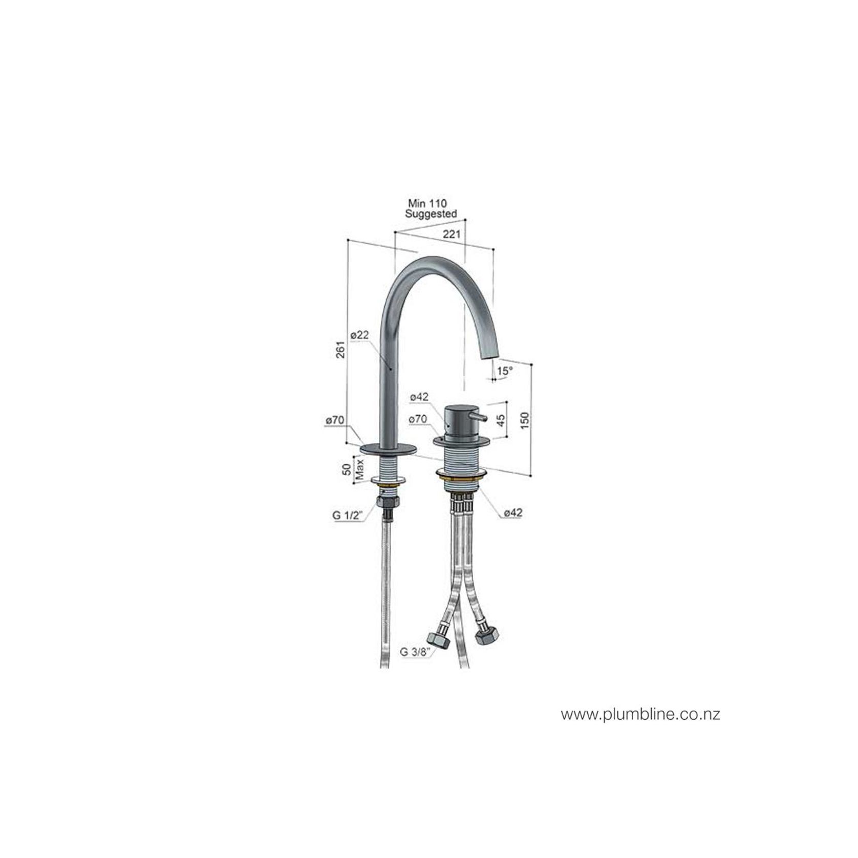 Buddy X 2 Hole Basin Mixer Swivel Spout gallery detail image