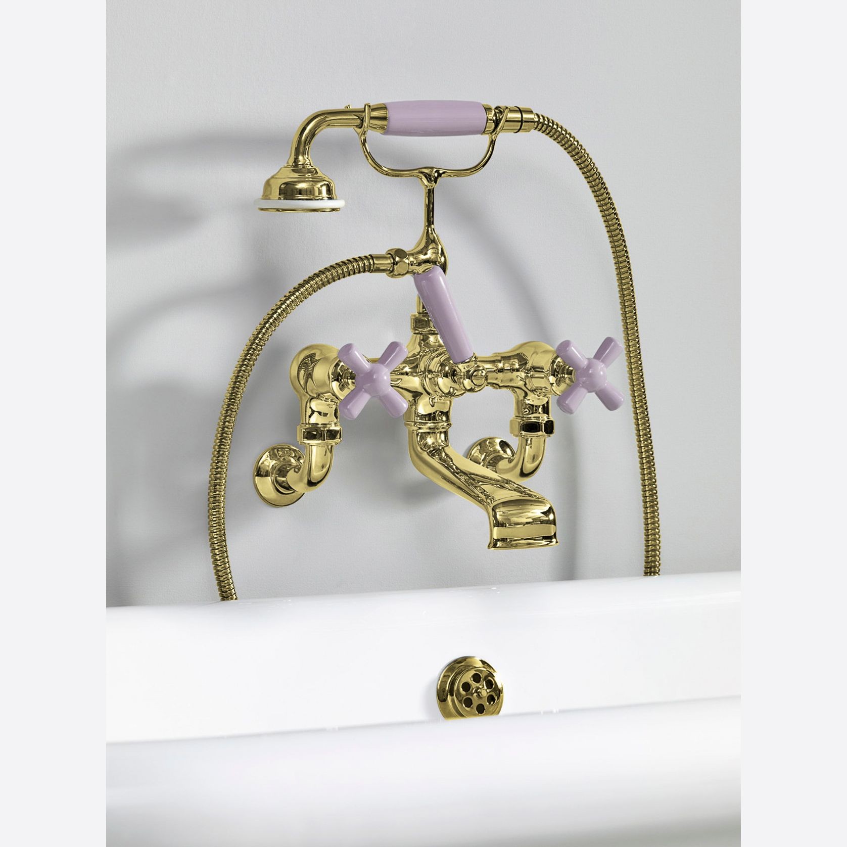 The Water Monopoly - Rockwell Wall-Mounted Bath Mixer With Handshower & Metal/Coloured Crosshead Taps gallery detail image