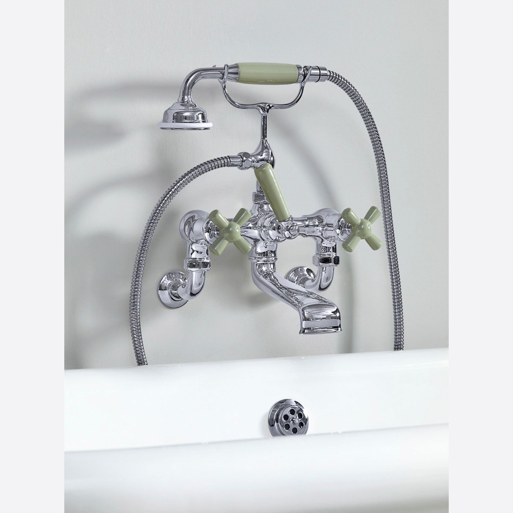 The Water Monopoly - Rockwell Wall-Mounted Bath Mixer With Handshower & Metal/Coloured Crosshead Taps gallery detail image