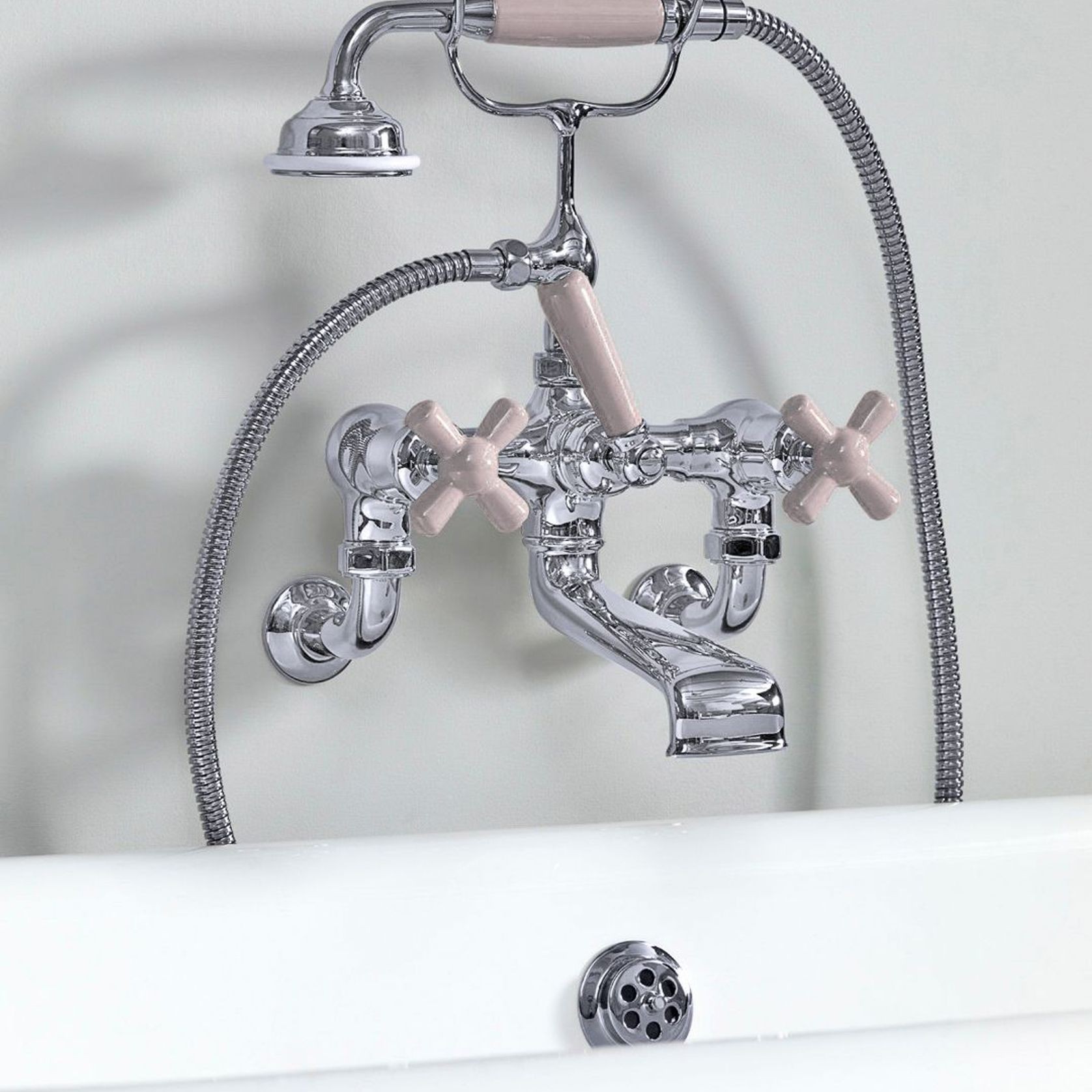 The Water Monopoly - Rockwell Wall-Mounted Bath Mixer With Handshower & Metal/Coloured Crosshead Taps gallery detail image