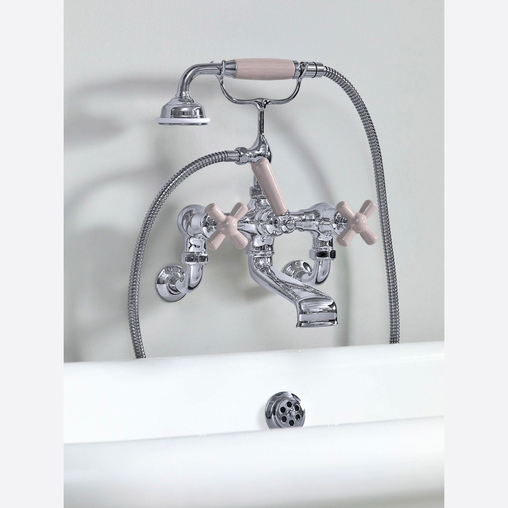 The Water Monopoly - Rockwell Wall-Mounted Bath Mixer With Handshower & Metal/Coloured Crosshead Taps gallery detail image