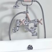 The Water Monopoly - Rockwell Wall-Mounted Bath Mixer With Handshower & Metal/Coloured Crosshead Taps gallery detail image