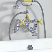 The Water Monopoly - Rockwell Wall-Mounted Bath Mixer With Handshower & Metal/Coloured Crosshead Taps gallery detail image