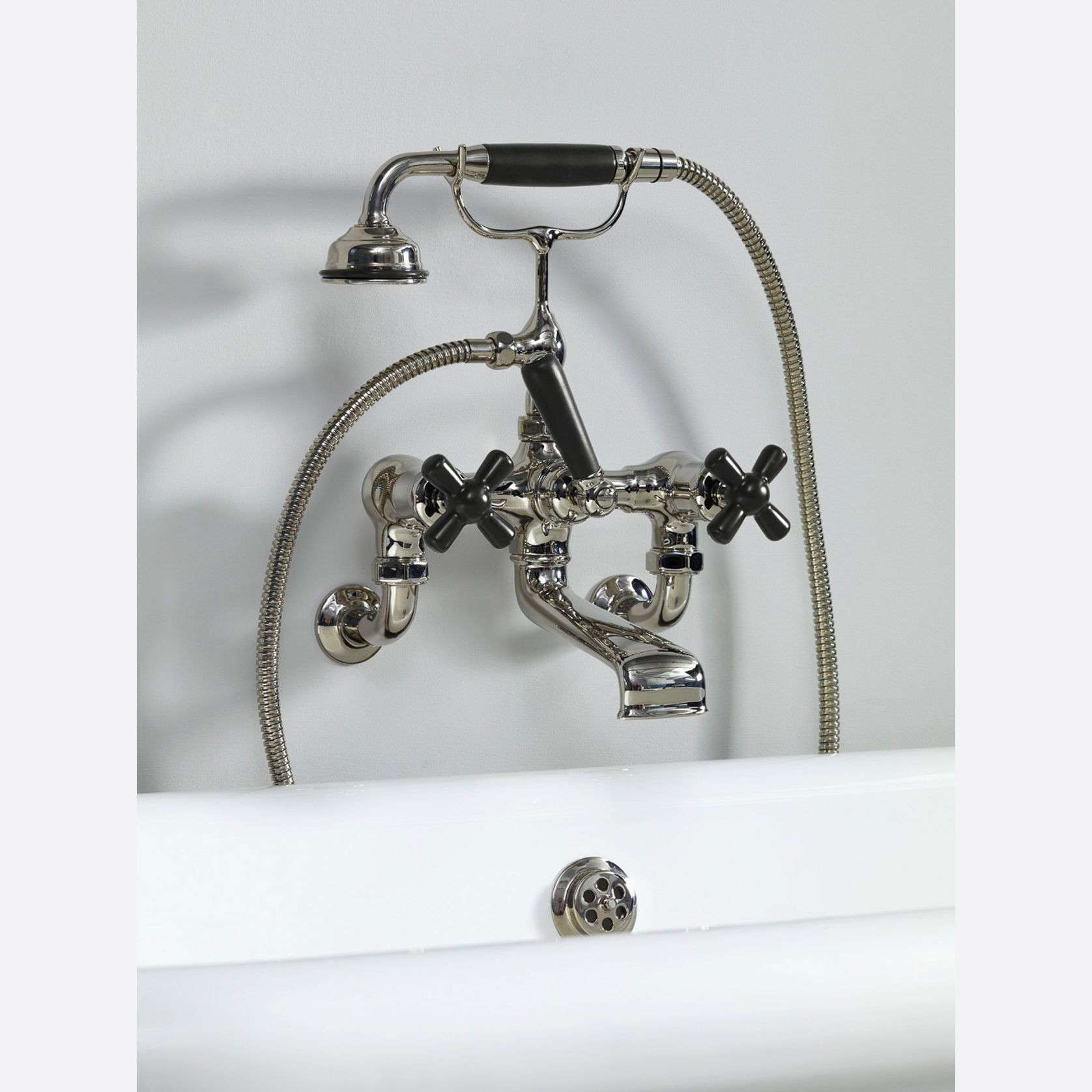 The Water Monopoly - Rockwell Wall-Mounted Bath Mixer With Handshower & Metal/Coloured Crosshead Taps gallery detail image