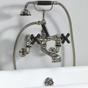 The Water Monopoly - Rockwell Wall-Mounted Bath Mixer With Handshower & Metal/Coloured Crosshead Taps gallery detail image