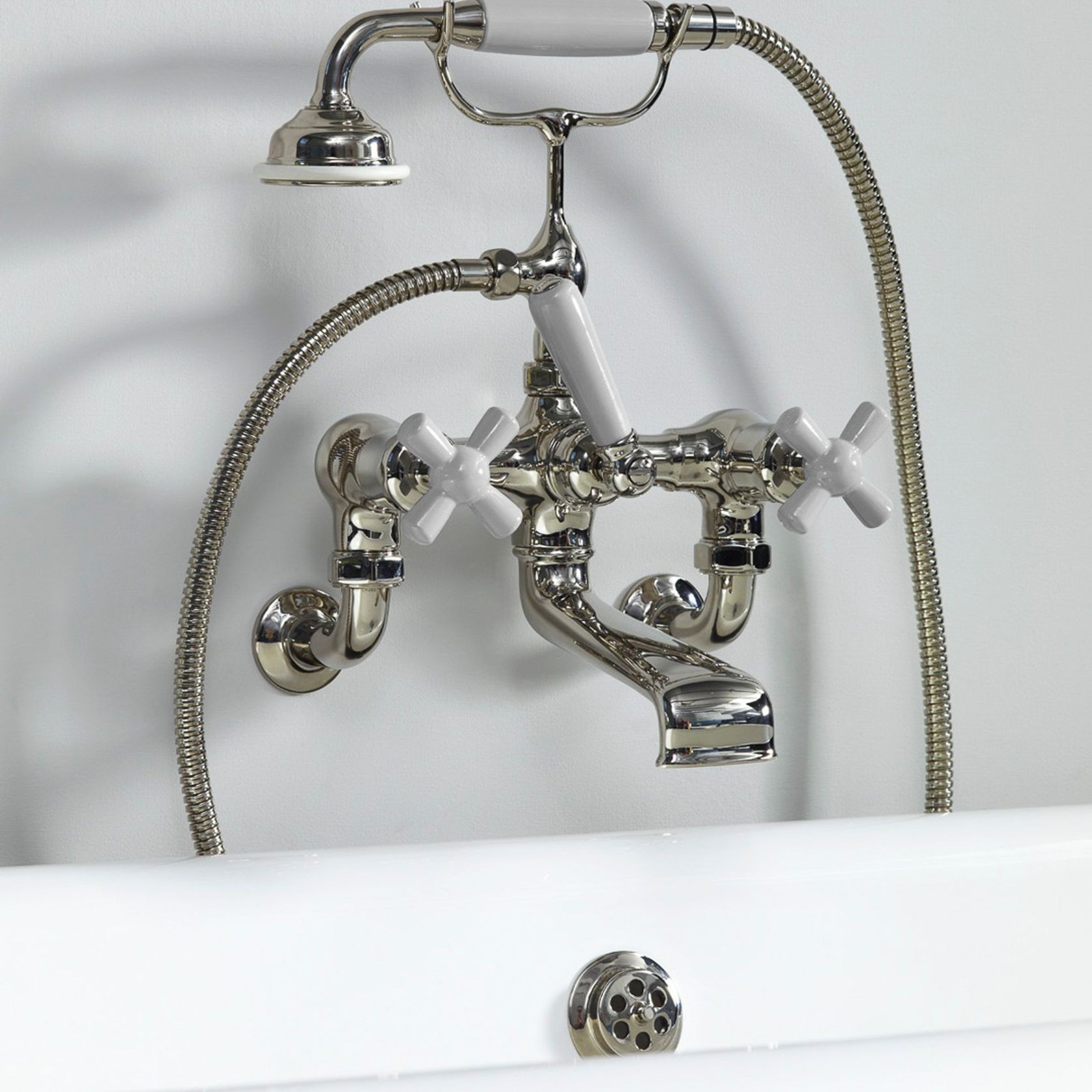The Water Monopoly - Rockwell Wall-Mounted Bath Mixer With Handshower & Metal/Coloured Crosshead Taps gallery detail image