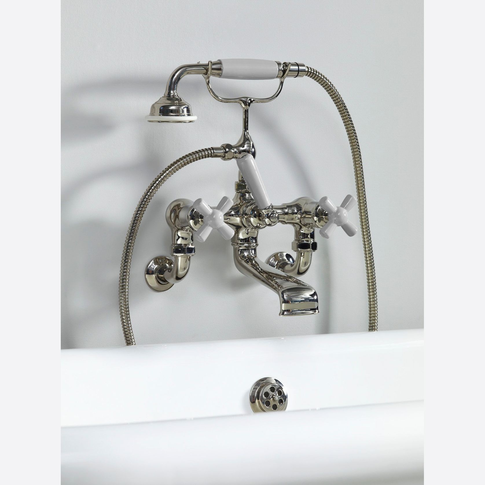 The Water Monopoly - Rockwell Wall-Mounted Bath Mixer With Handshower & Metal/Coloured Crosshead Taps gallery detail image