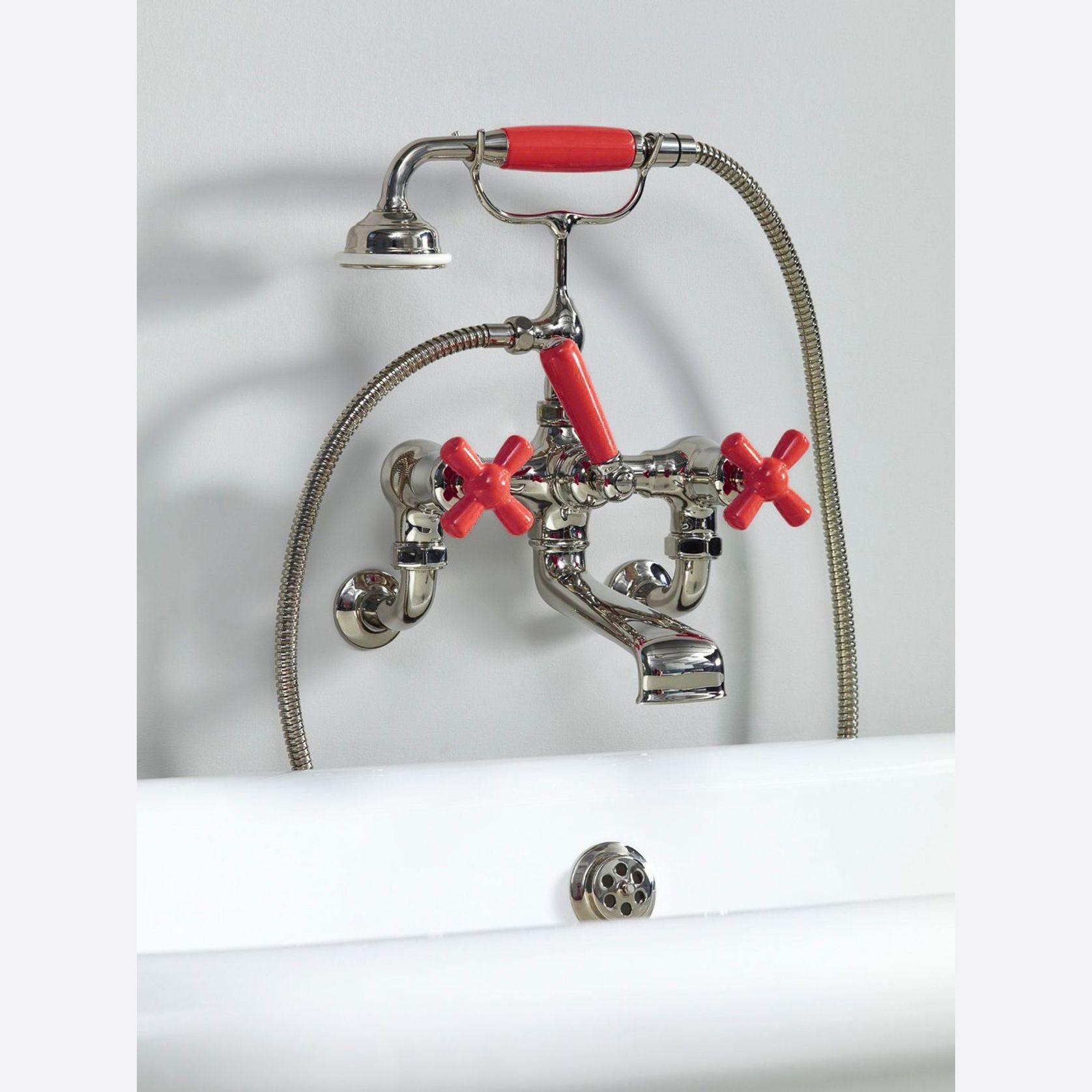 The Water Monopoly - Rockwell Wall-Mounted Bath Mixer With Handshower & Metal/Coloured Crosshead Taps gallery detail image