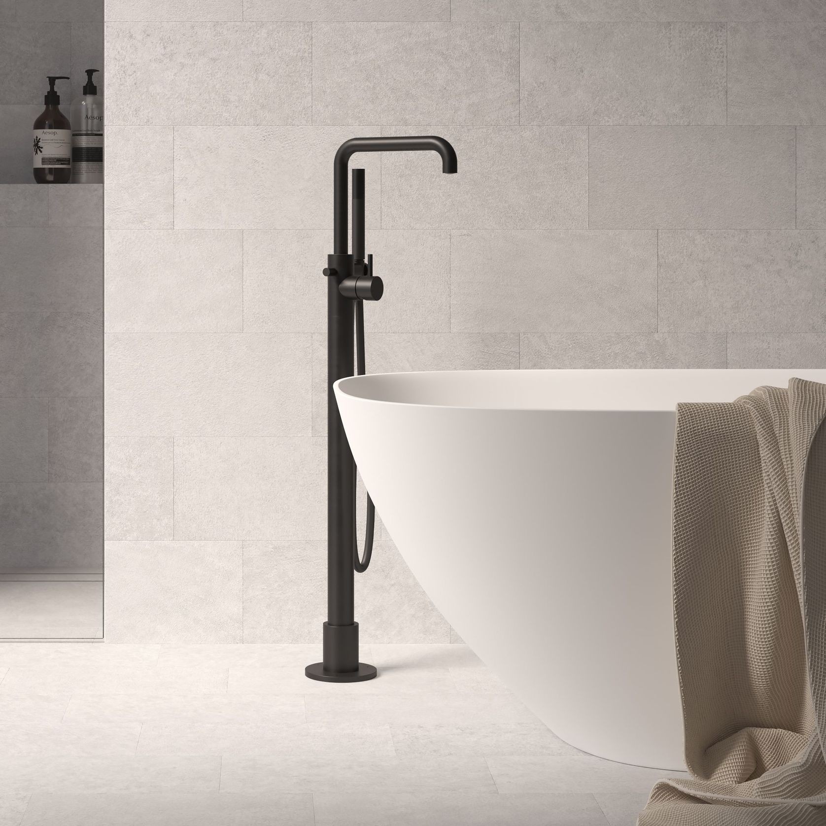 Buddy Square Floor Mount Bath Filler With Handshower gallery detail image