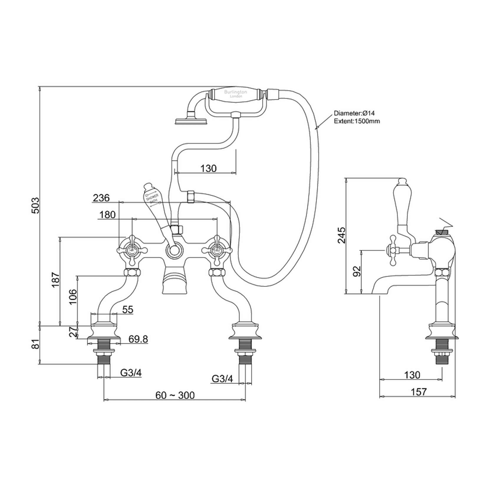 Claremont Bath Shower Mixer Deck Mounted gallery detail image