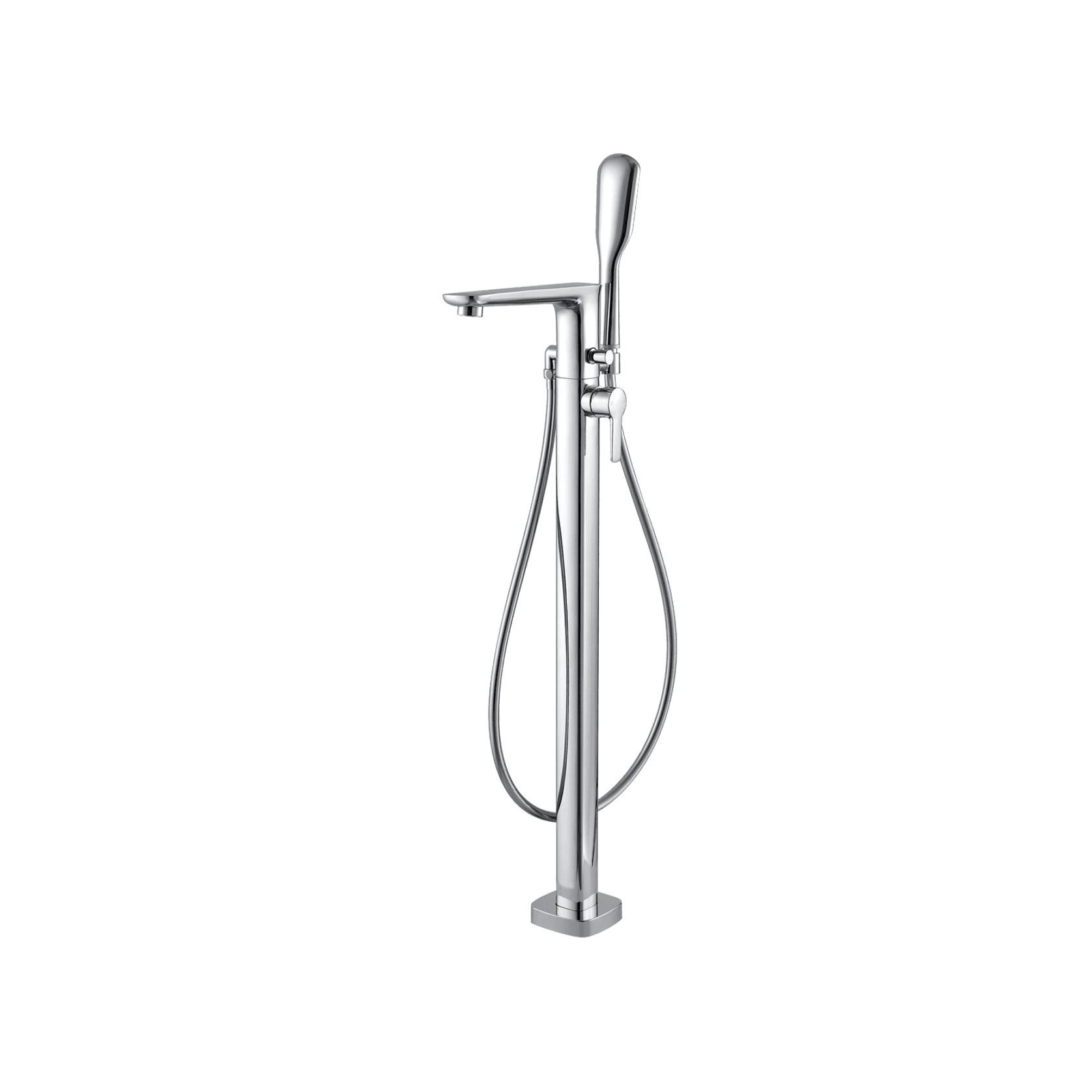 Modern Floor Mounted Bath Mixer and Shower Set Chrome gallery detail image
