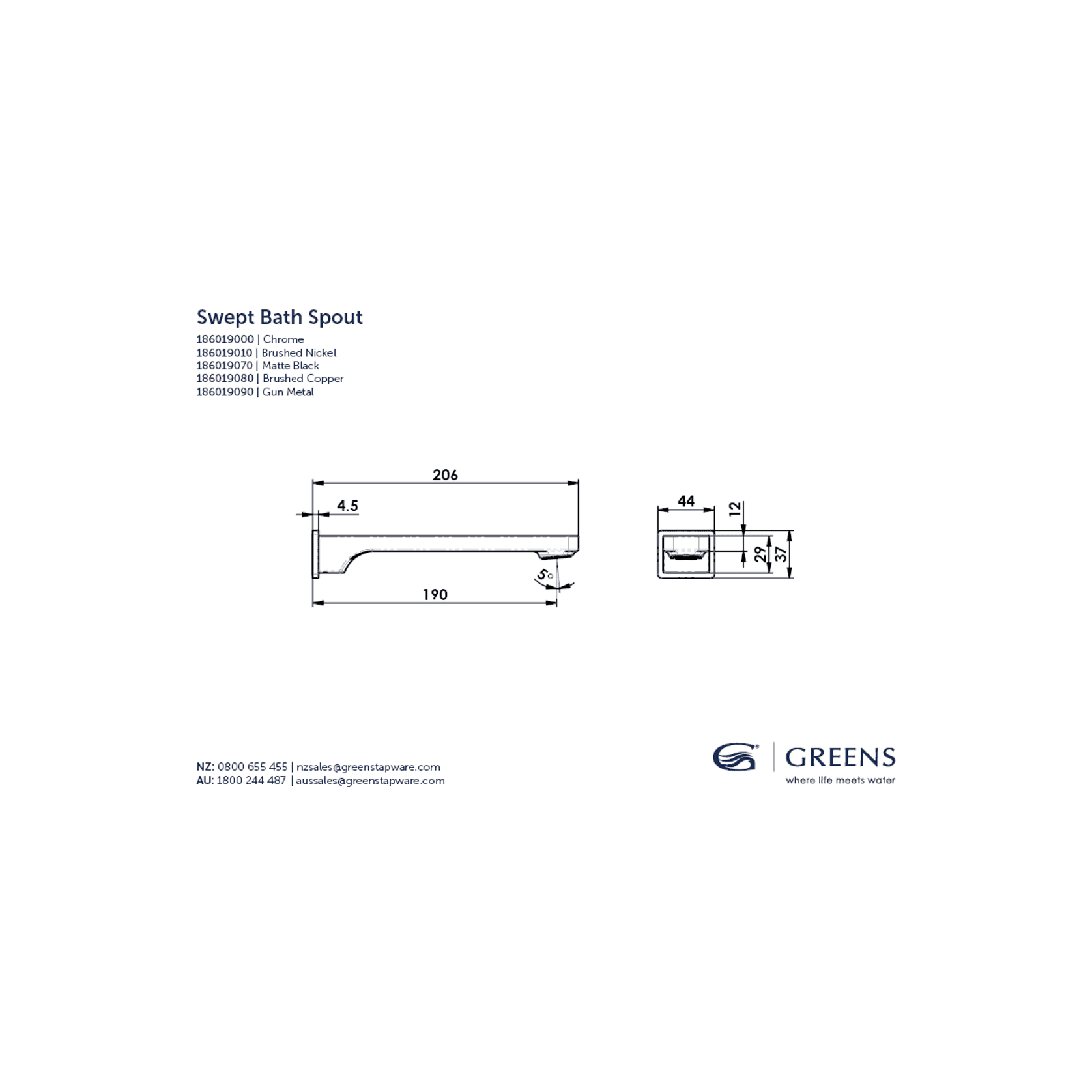 Swept Bath Spout gallery detail image