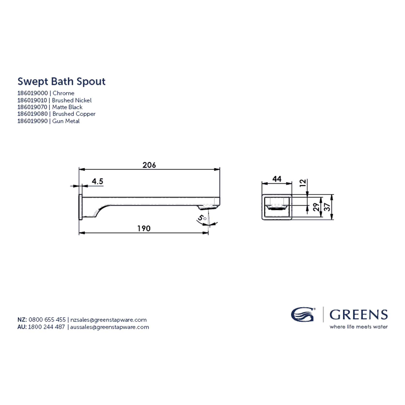 Swept Bath Spout gallery detail image