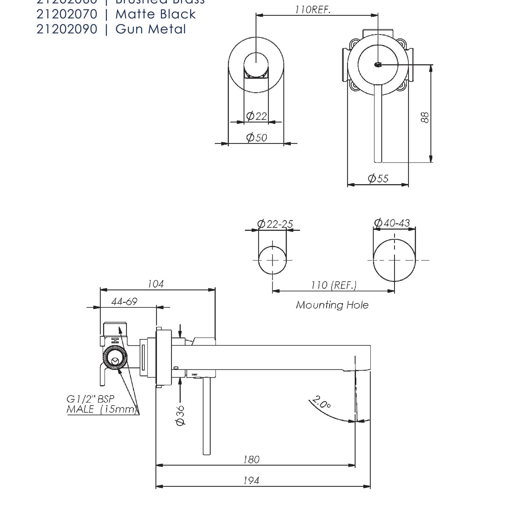 Maci Wall Basin Mixer Without Faceplate gallery detail image