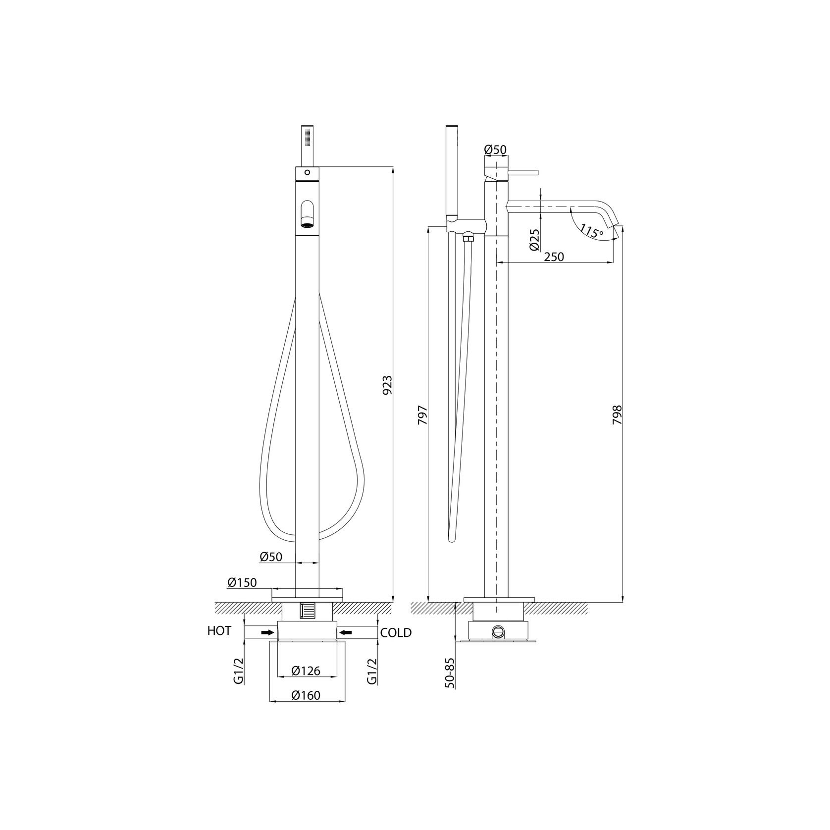 Storm Floor Mounted Bath Mixer with Hand Shower gallery detail image