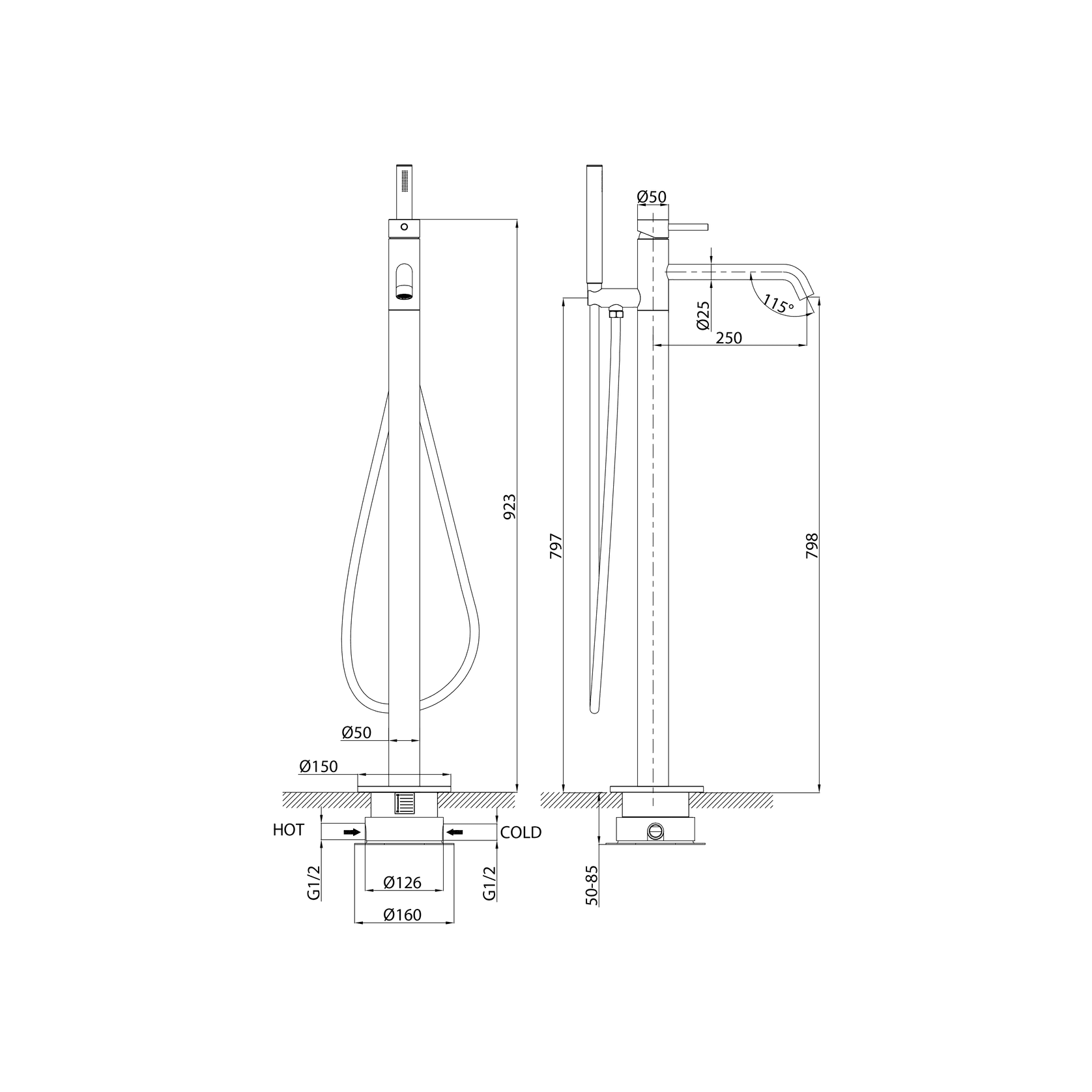 Storm Floor Mounted Bath Mixer with Hand Shower gallery detail image