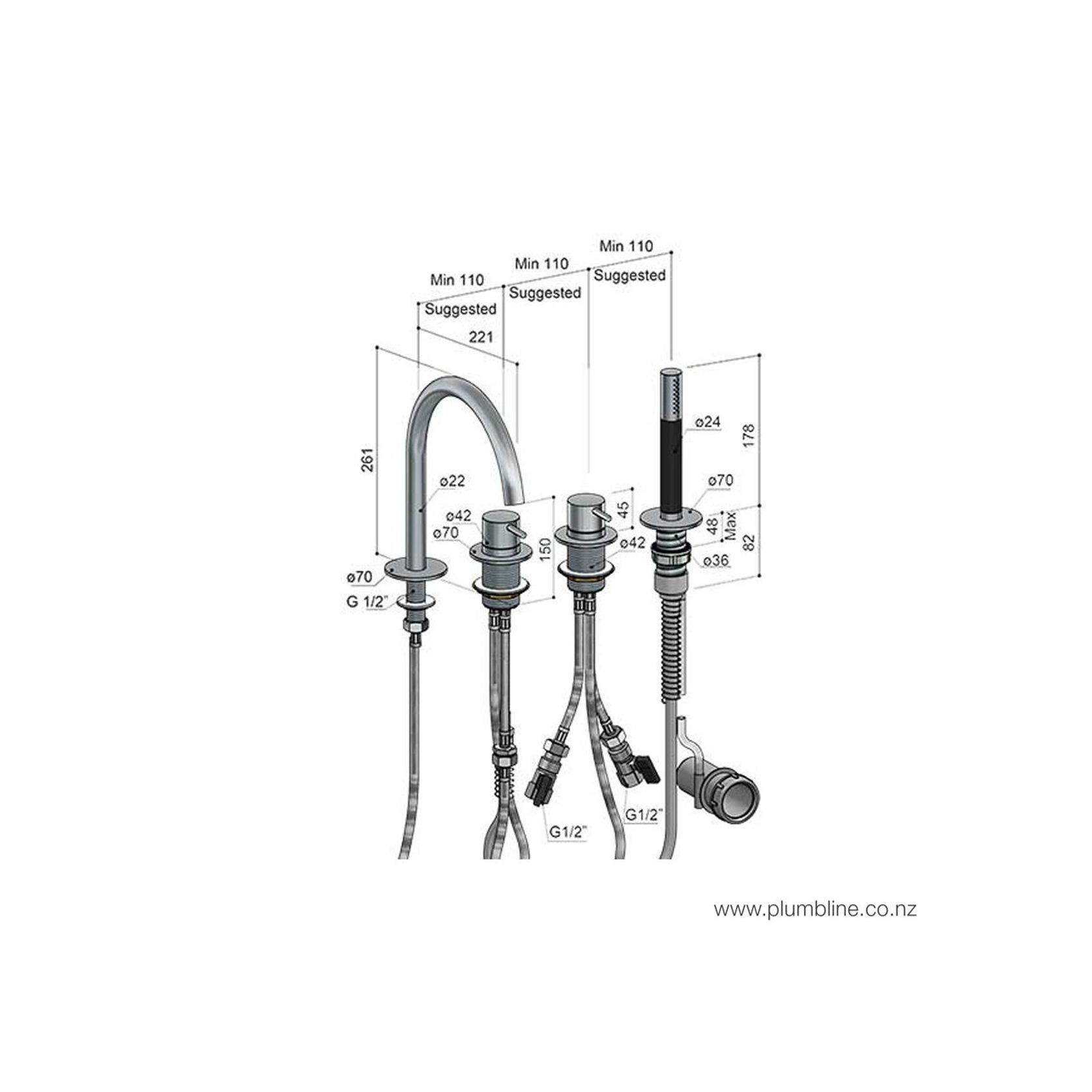 Buddy 4 Hole Bath/Shower Set gallery detail image