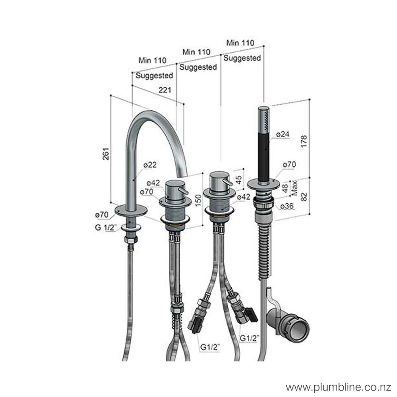 Buddy 4 Hole Bath/Shower Set gallery detail image